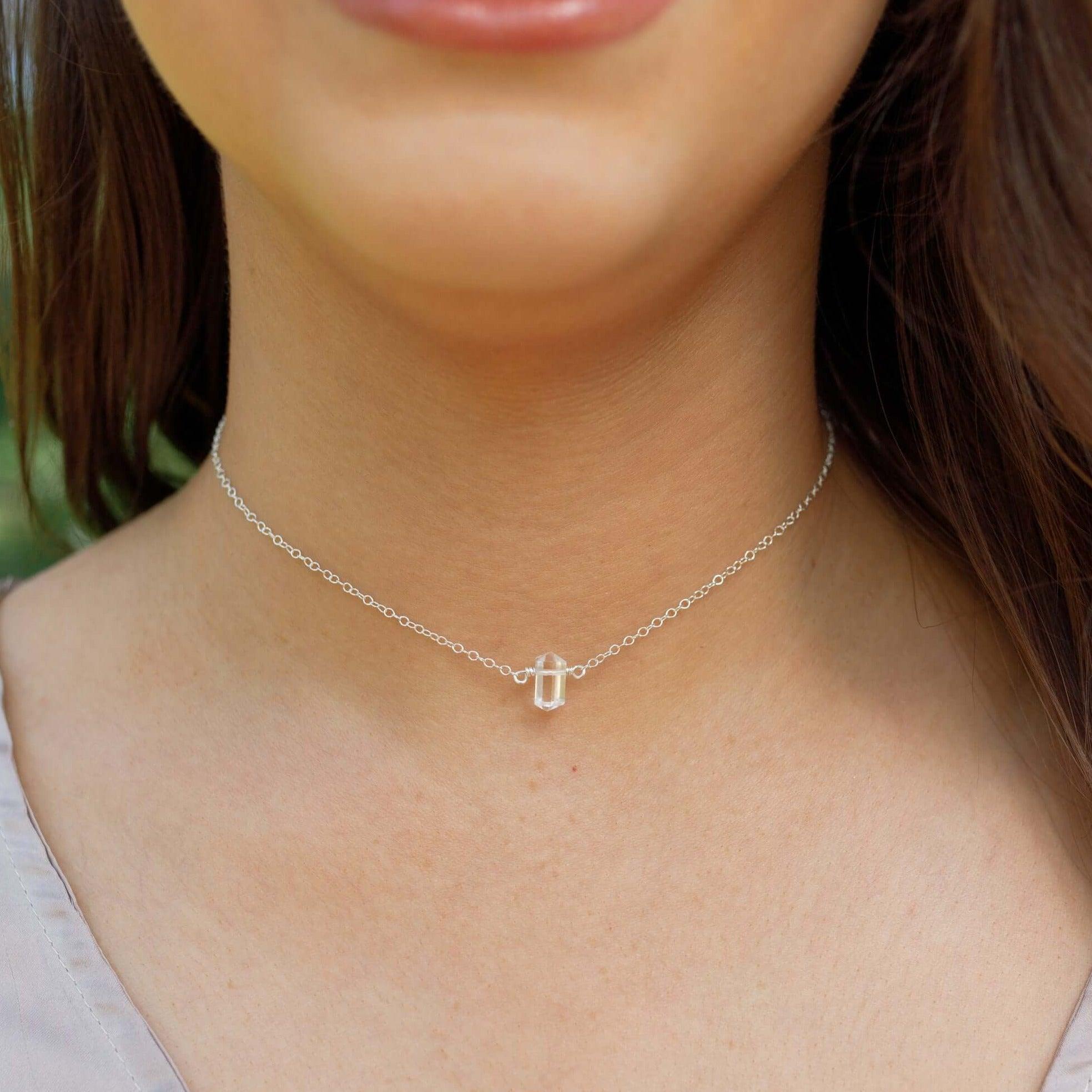 Double Terminated Crystal Quartz Mini Crystal Point Choker Necklace - Double Terminated Crystal Quartz Mini Crystal Point Choker Necklace - 14k Gold Fill - Luna Tide Handmade Crystal Jewellery