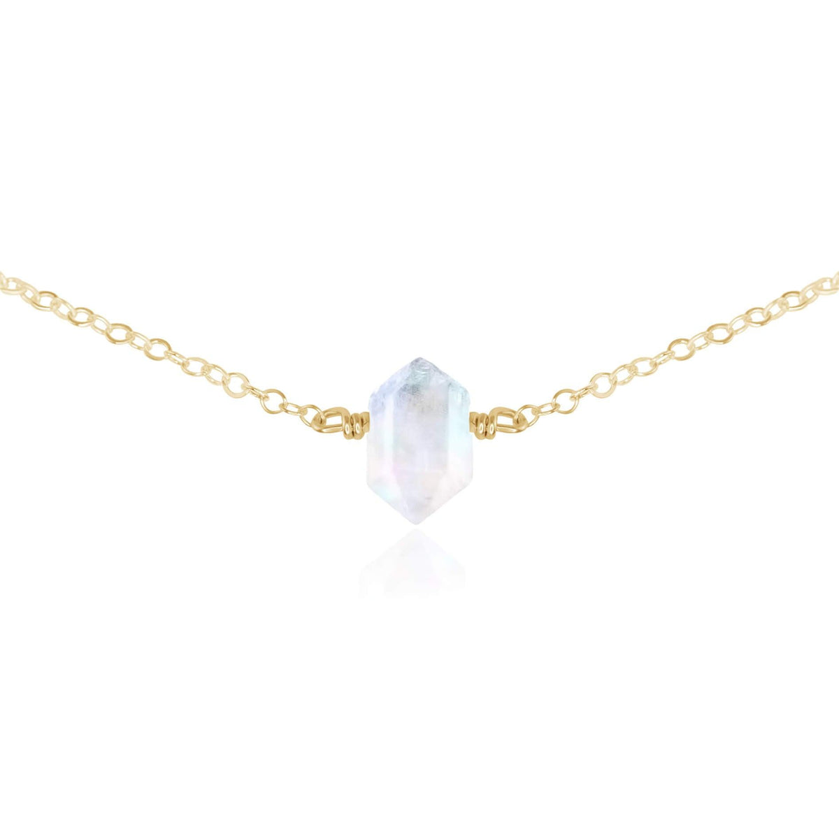 Double Terminated Crystal Choker - Rainbow Moonstone - 14K Gold Fill - Luna Tide Handmade Jewellery