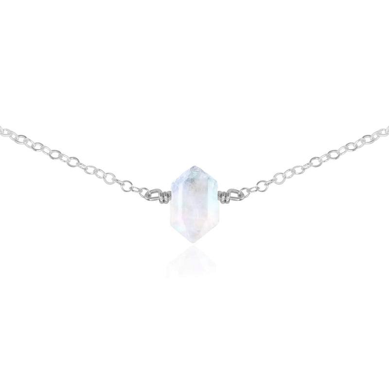 Double Terminated Crystal Choker - Rainbow Moonstone - Sterling Silver - Luna Tide Handmade Jewellery