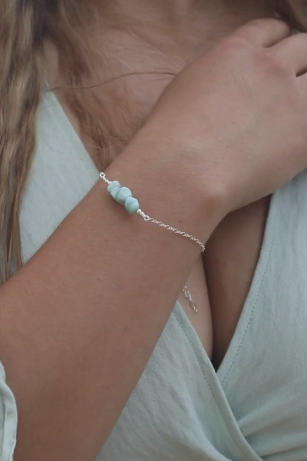 Larimar Chip Bead Bar Bracelet