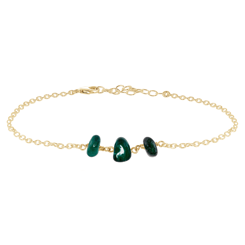 Beaded Chain Anklet - Emerald - 14K Gold Fill - Luna Tide Handmade Jewellery