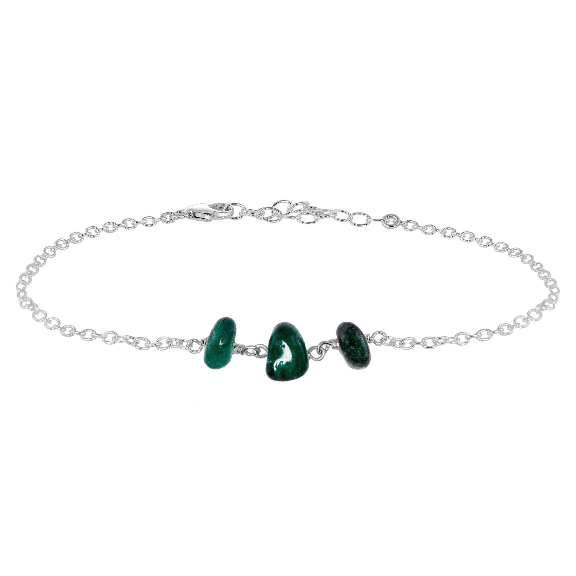 Emerald Beaded Chain Anklet - Emerald Beaded Chain Anklet - Sterling Silver - Luna Tide Handmade Crystal Jewellery