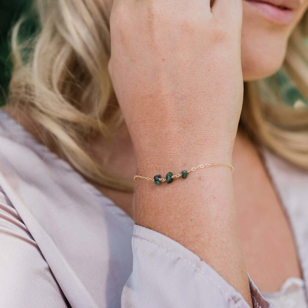 Emerald Beaded Chain Bracelet - Emerald Beaded Chain Bracelet - Sterling Silver - Luna Tide Handmade Crystal Jewellery