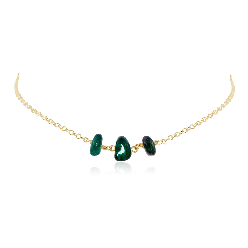 Emerald Beaded Chain Choker Necklace - Emerald Beaded Chain Choker Necklace - 14k Gold Fill - Luna Tide Handmade Crystal Jewellery