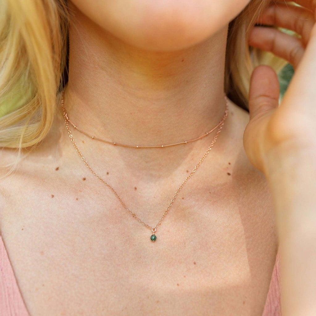 Emerald Gemstone Chain Layered Choker Necklace - Emerald Gemstone Chain Layered Choker Necklace - Sterling Silver - Luna Tide Handmade Crystal Jewellery