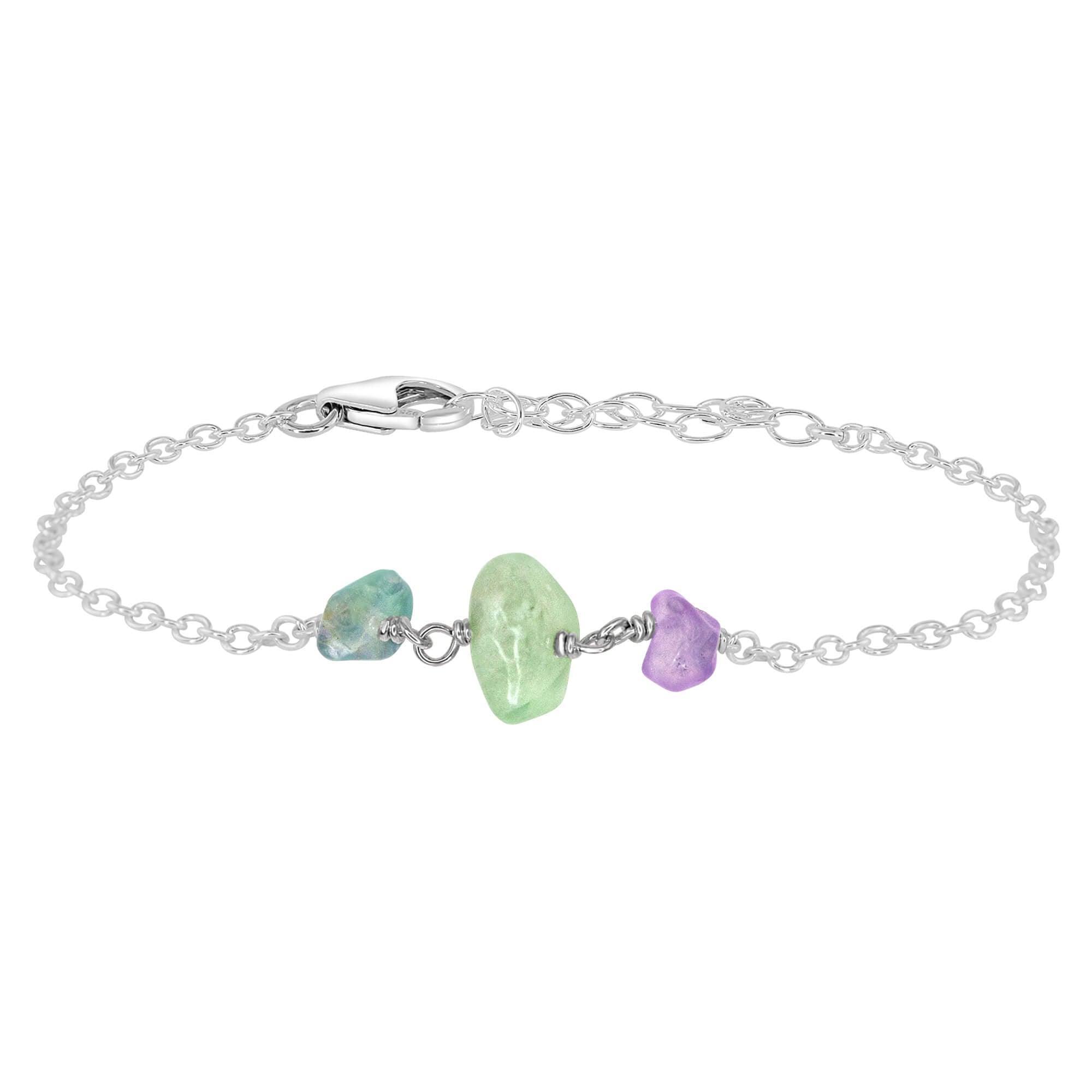 Fluorite Beaded Chain Bracelet - Fluorite Beaded Chain Bracelet - Sterling Silver - Luna Tide Handmade Crystal Jewellery