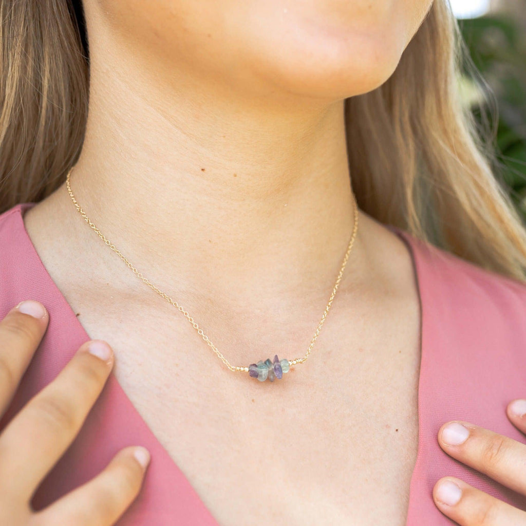 Fluorite Chip Bead Bar Necklace - Fluorite Chip Bead Bar Necklace - 14k Gold Fill - Luna Tide Handmade Crystal Jewellery