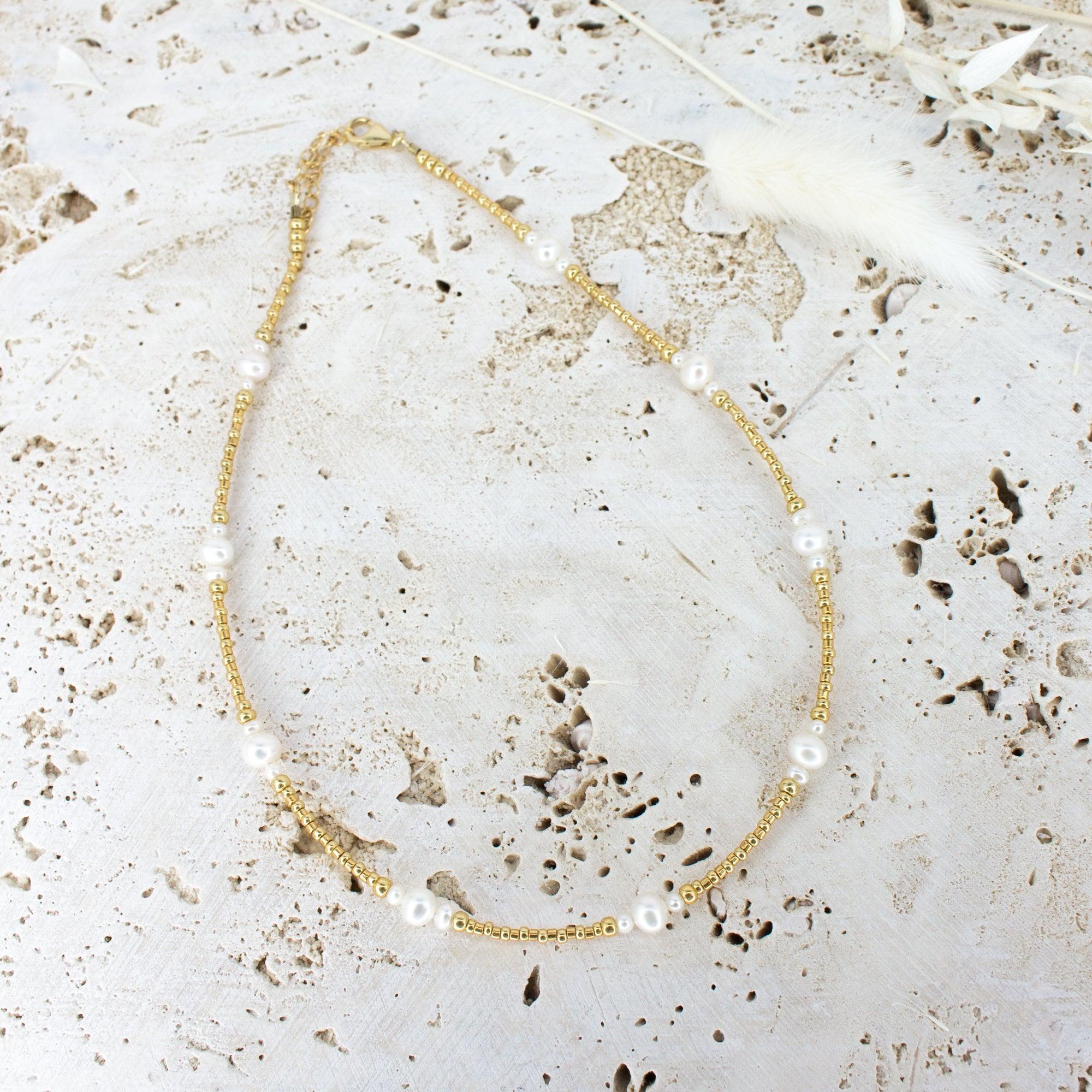 Freshwater Pearl Ancient Tides Choker Necklace - Freshwater Pearl Ancient Tides Choker Necklace - 14k Gold Fill - Luna Tide Handmade Crystal Jewellery