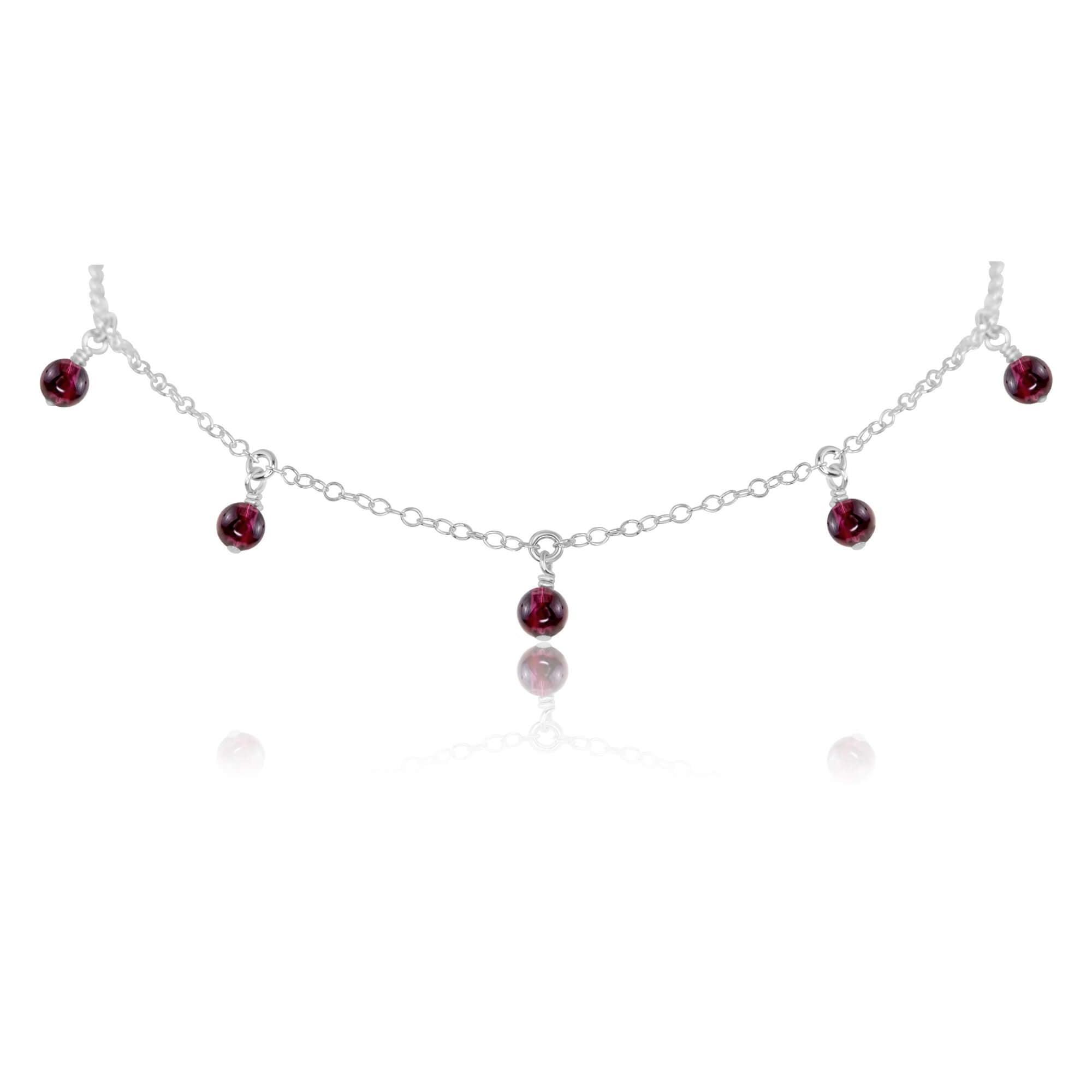 Garnet Bead Drop Choker - Garnet Bead Drop Choker - Sterling Silver - Luna Tide Handmade Crystal Jewellery