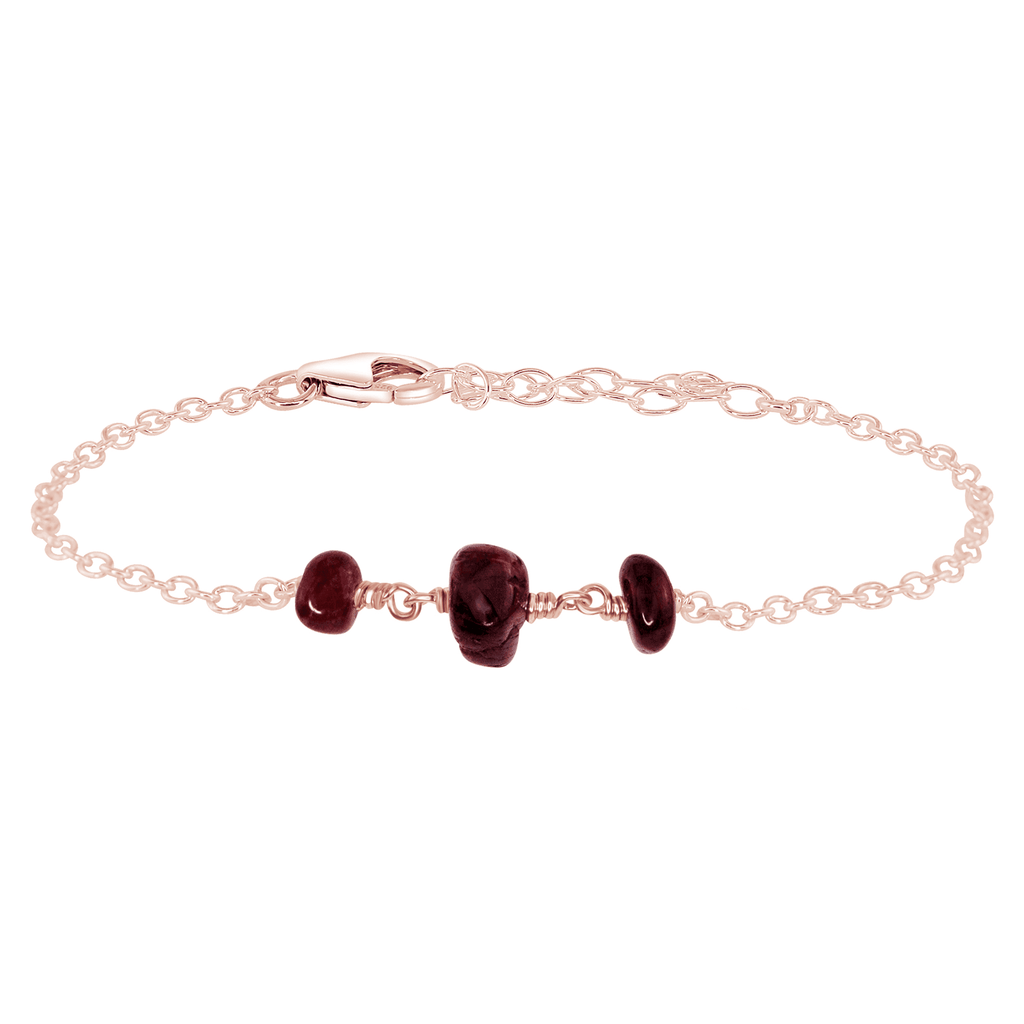 Garnet Beaded Chain Bracelet - Garnet Beaded Chain Bracelet - 14k Rose Gold Fill - Luna Tide Handmade Crystal Jewellery