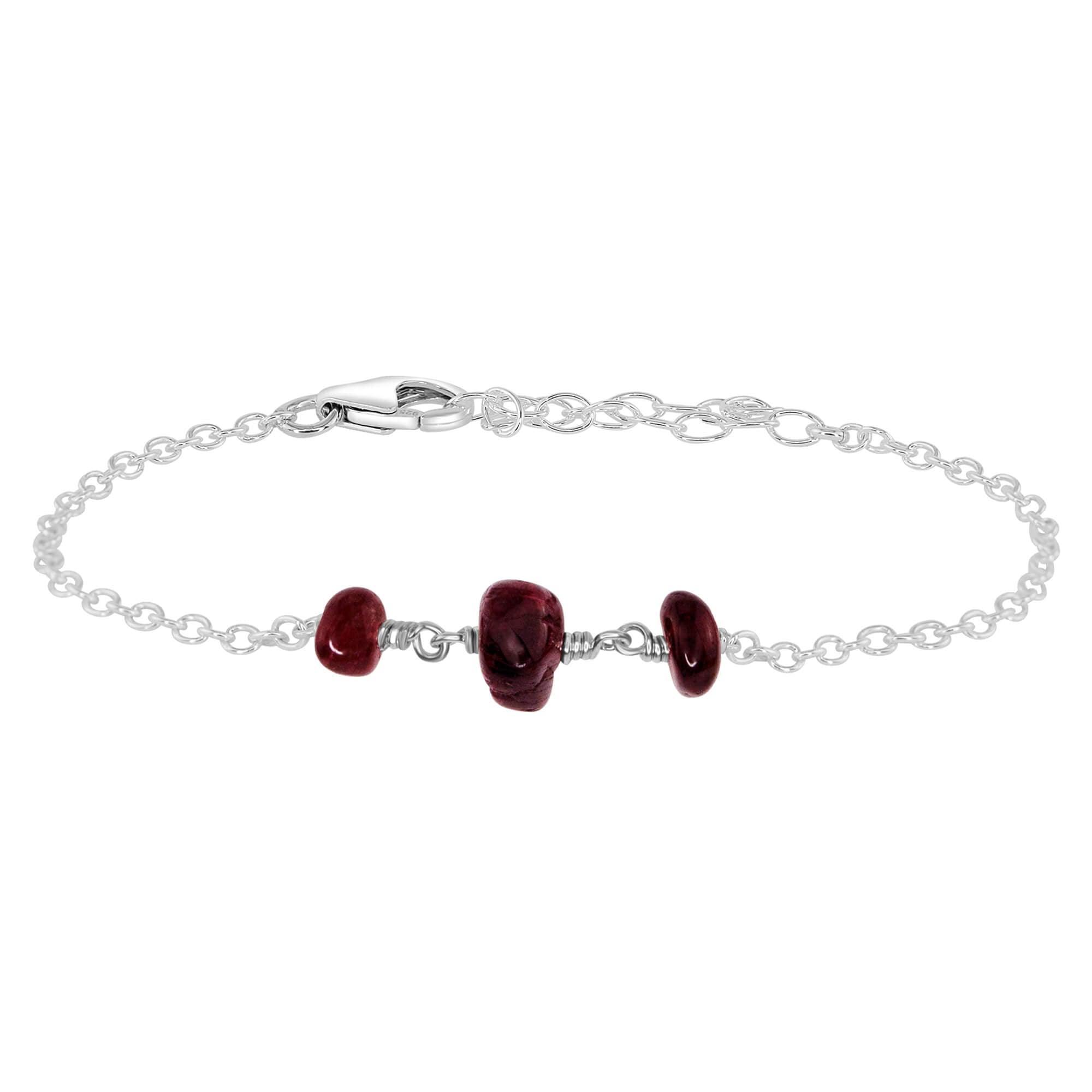 Garnet Beaded Chain Bracelet - Garnet Beaded Chain Bracelet - Sterling Silver - Luna Tide Handmade Crystal Jewellery