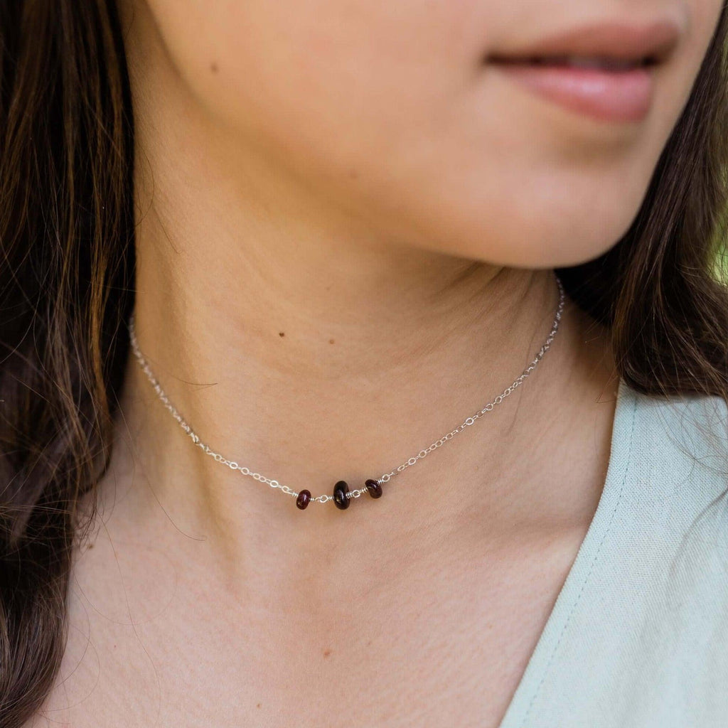Garnet Beaded Chain Choker Necklace - Garnet Beaded Chain Choker Necklace - 14k Gold Fill - Luna Tide Handmade Crystal Jewellery