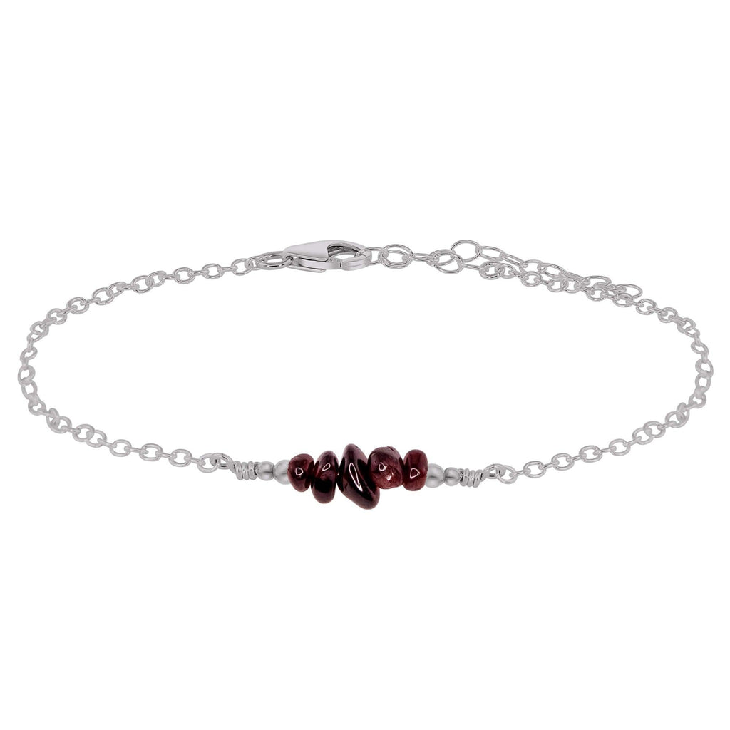 Garnet Chip Bead Bar Anklet - Garnet Chip Bead Bar Anklet - Stainless Steel - Luna Tide Handmade Crystal Jewellery