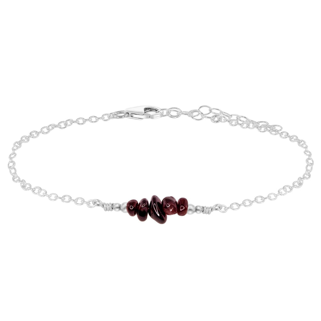 Garnet Chip Bead Bar Anklet - Garnet Chip Bead Bar Anklet - Sterling Silver - Luna Tide Handmade Crystal Jewellery
