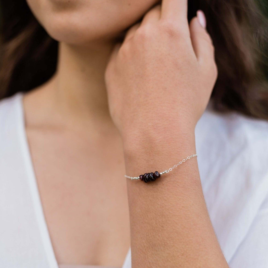 Garnet Chip Bead Bar Bracelet - Garnet Chip Bead Bar Bracelet - Sterling Silver - Luna Tide Handmade Crystal Jewellery