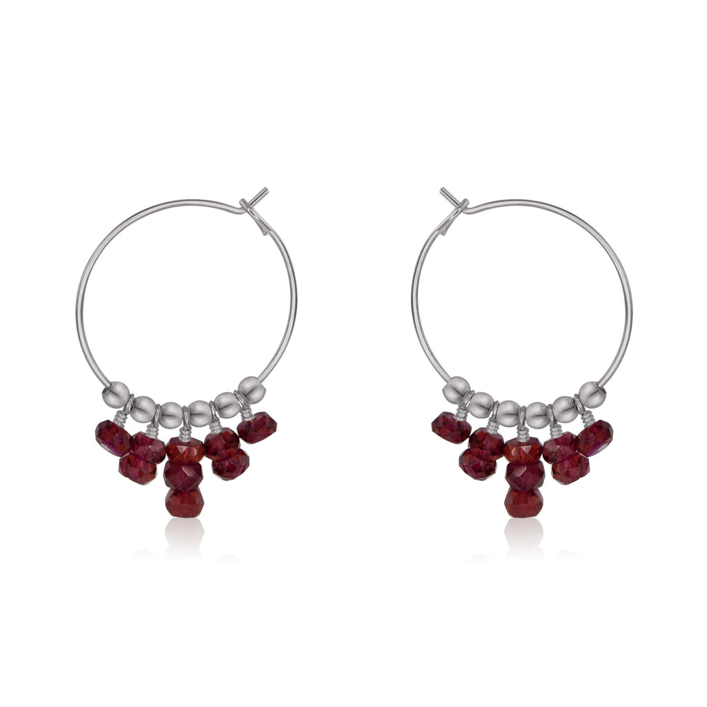 Garnet Statement Hoop Earrings - Garnet Statement Hoop Earrings - Stainless Steel - Luna Tide Handmade Crystal Jewellery