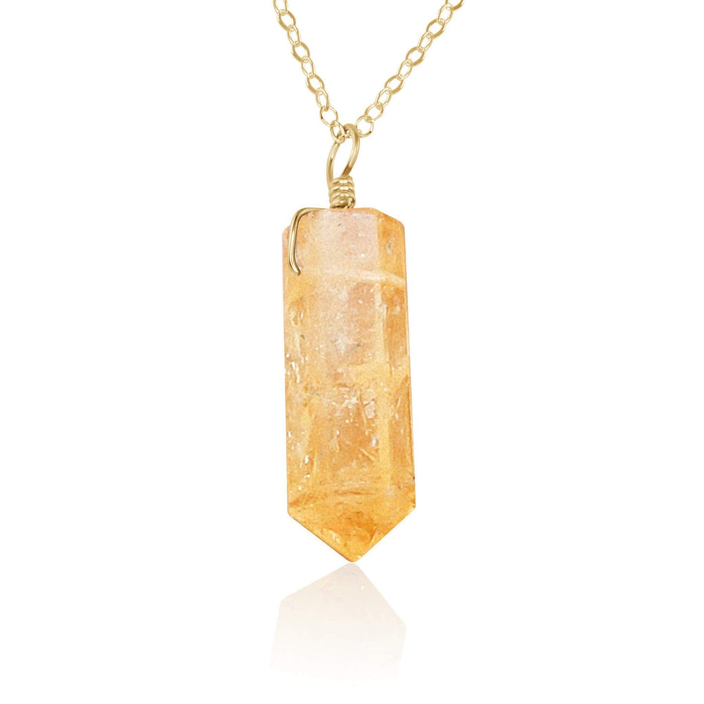 Golden Citrine Crystal Generator Point Pendant Necklace - Golden Citrine Crystal Generator Point Pendant Necklace - 14k Gold Fill / Cable - Luna Tide Handmade Crystal Jewellery