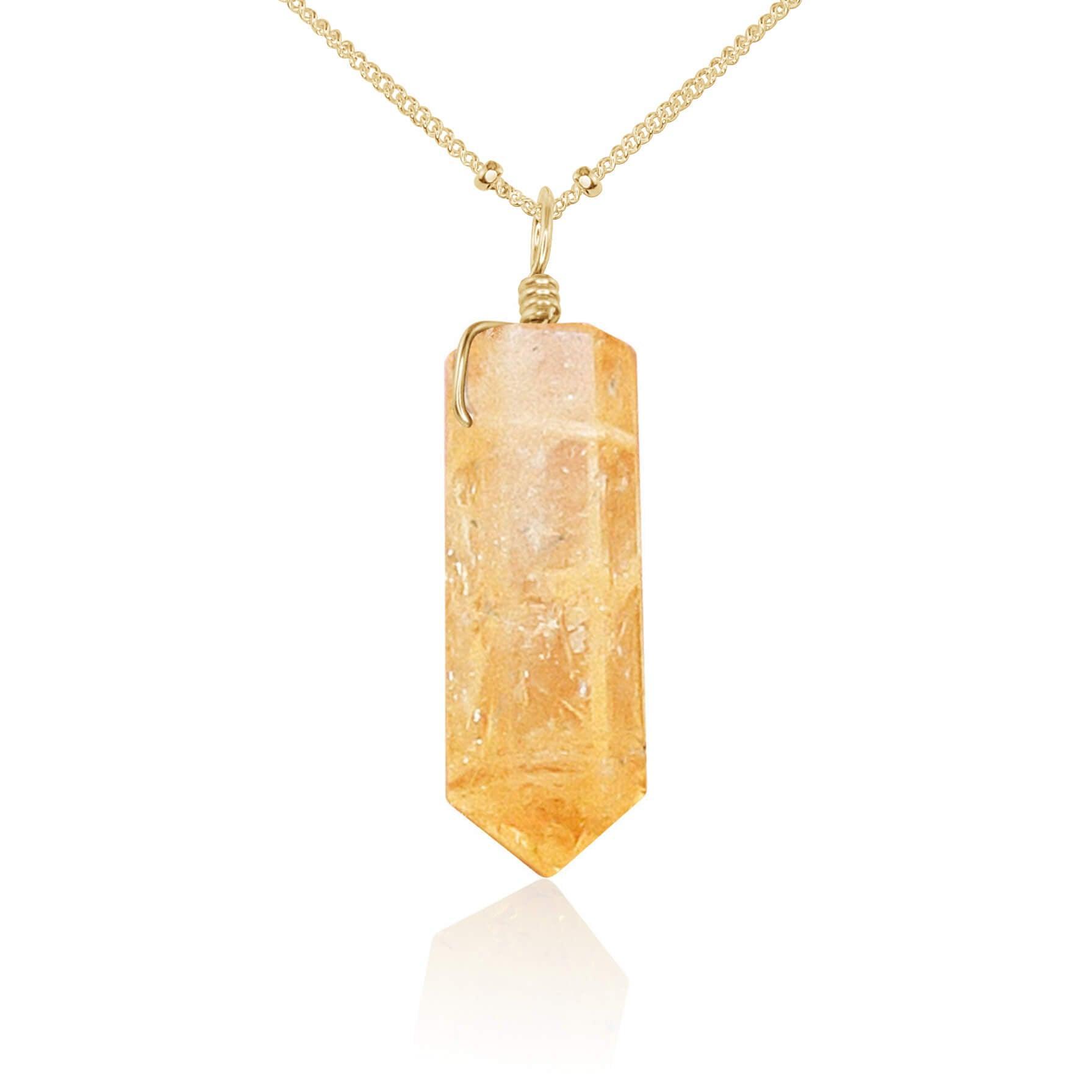 Golden Citrine Crystal Generator Point Pendant Necklace - Golden Citrine Crystal Generator Point Pendant Necklace - 14k Gold Fill / Satellite - Luna Tide Handmade Crystal Jewellery