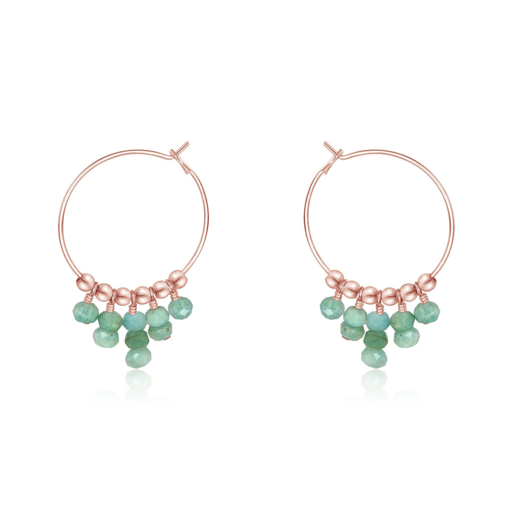 Green Amazonite Gemstone Statement Hoop Earrings - Green Amazonite Gemstone Statement Hoop Earrings - 14k Rose Gold Fill - Luna Tide Handmade Crystal Jewellery