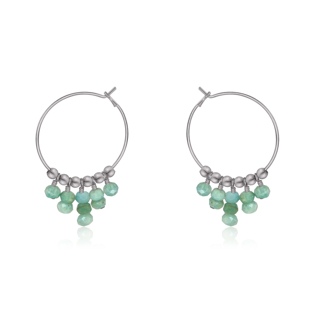 Green Amazonite Gemstone Statement Hoop Earrings - Green Amazonite Gemstone Statement Hoop Earrings - Stainless Steel - Luna Tide Handmade Crystal Jewellery