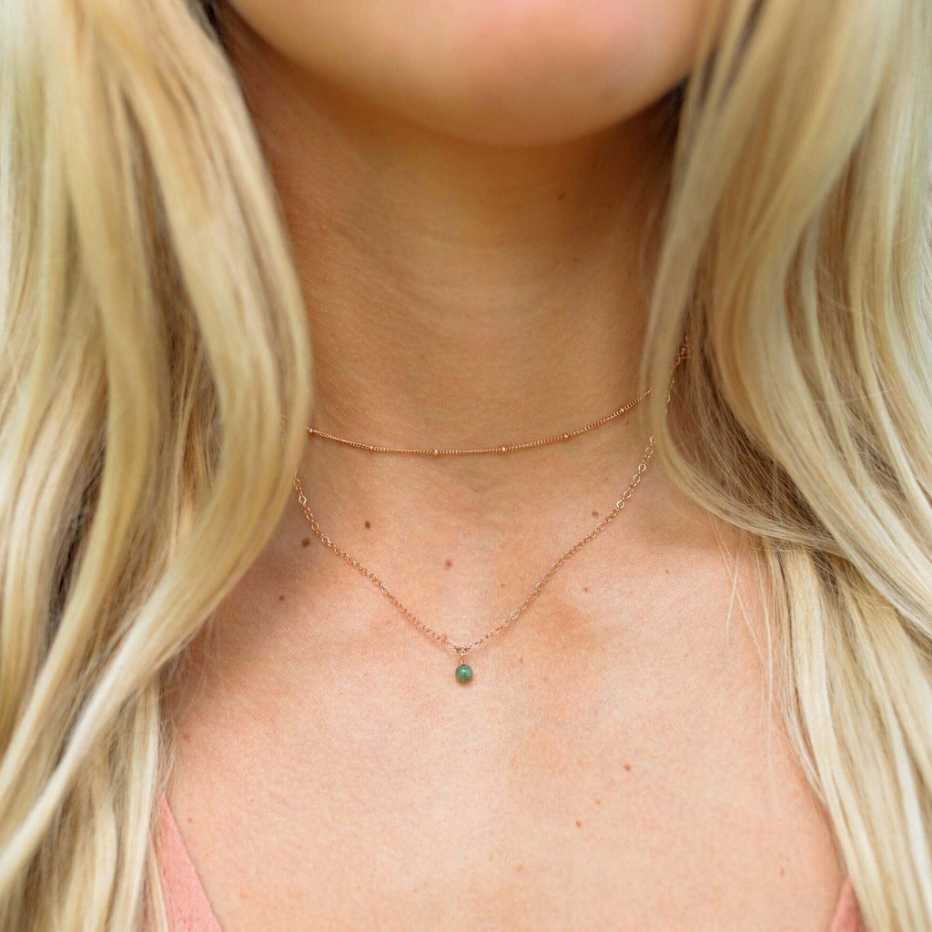 Green Aventurine Gemstone Chain Layered Choker Necklace - Green Aventurine Gemstone Chain Layered Choker Necklace - 14k Gold Fill - Luna Tide Handmade Crystal Jewellery