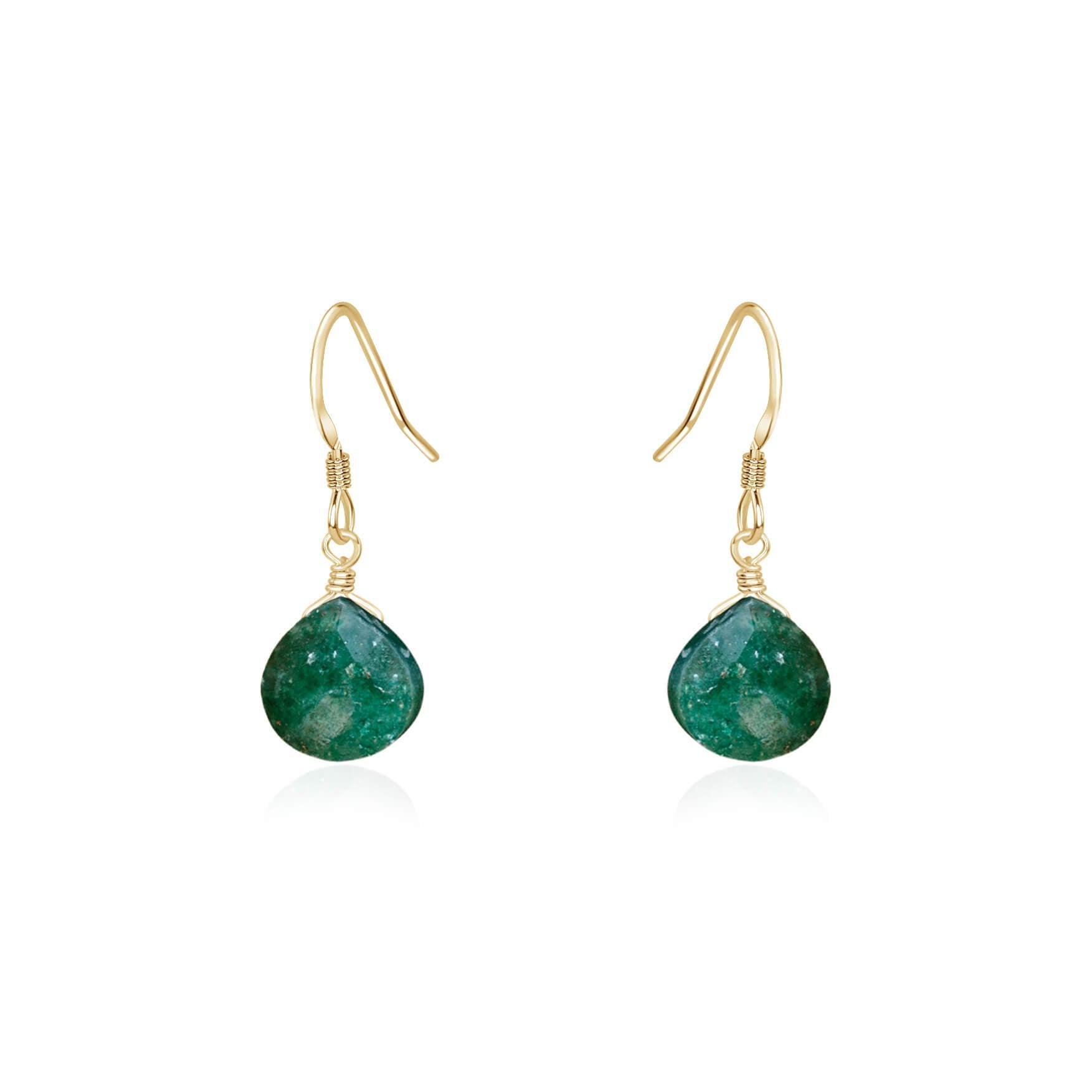 Green Aventurine Gemstone Teardrop Dangle Earrings - Green Aventurine Gemstone Teardrop Dangle Earrings - 14k Gold Fill - Luna Tide Handmade Crystal Jewellery