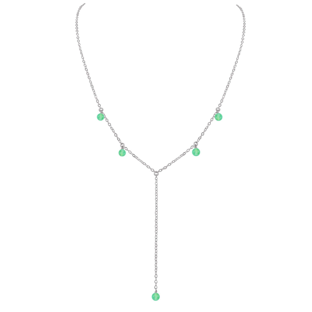 Green Chrysoprase Crystal Boho Lariat Necklace - Green Chrysoprase Crystal Boho Lariat Necklace - Stainless Steel - Luna Tide Handmade Crystal Jewellery