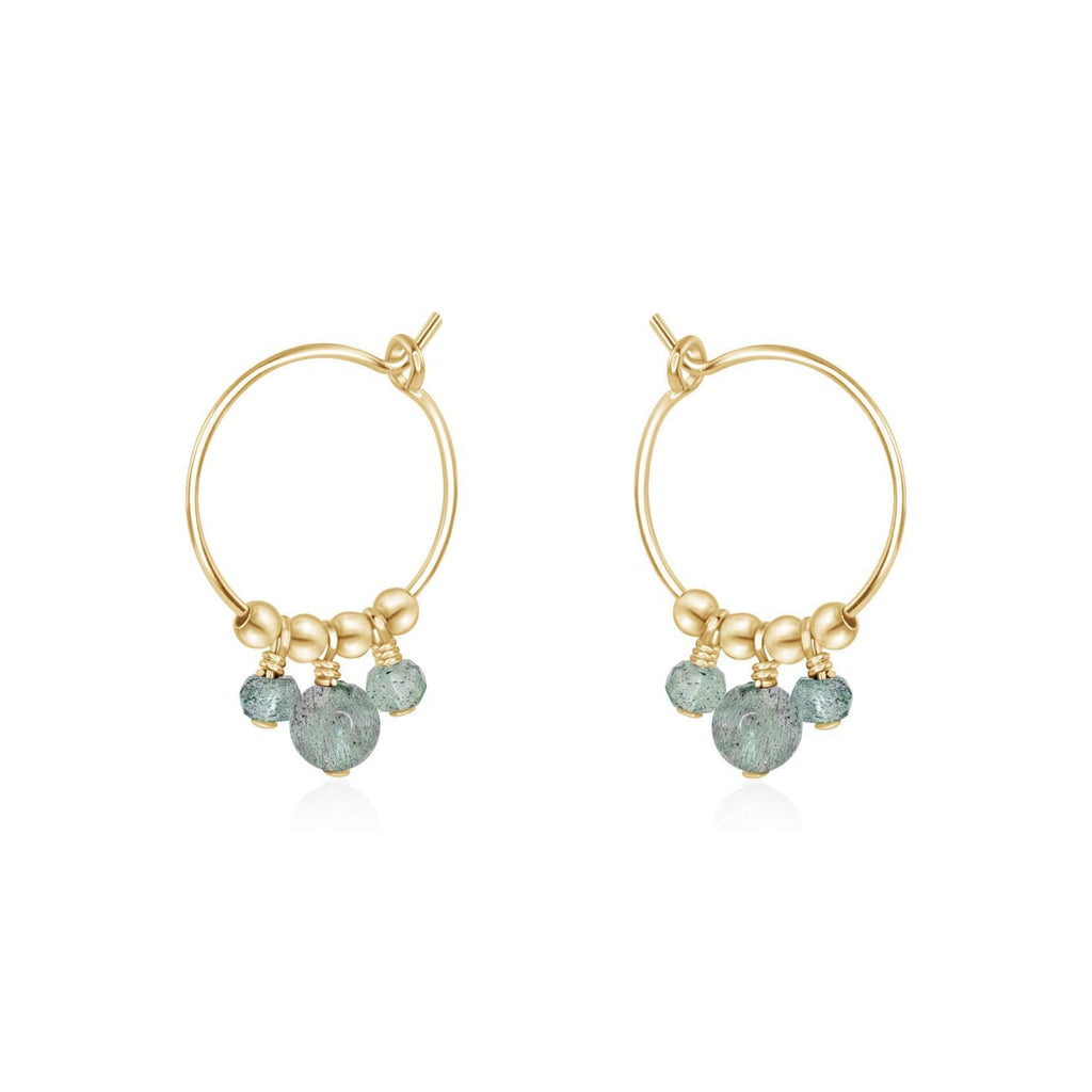 Grey Labradorite Gemstone Bead Drop Hoop Earrings - Grey Labradorite Gemstone Bead Drop Hoop Earrings - 14k Gold Fill - Luna Tide Handmade Crystal Jewellery
