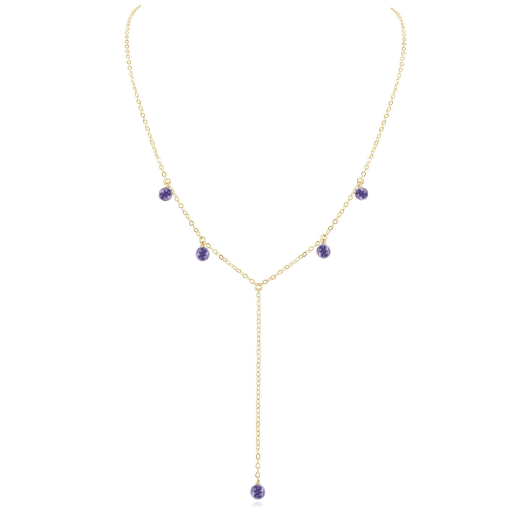 Iolite Boho Lariat Necklace - Iolite Boho Lariat Necklace - 14k Gold Fill - Luna Tide Handmade Crystal Jewellery