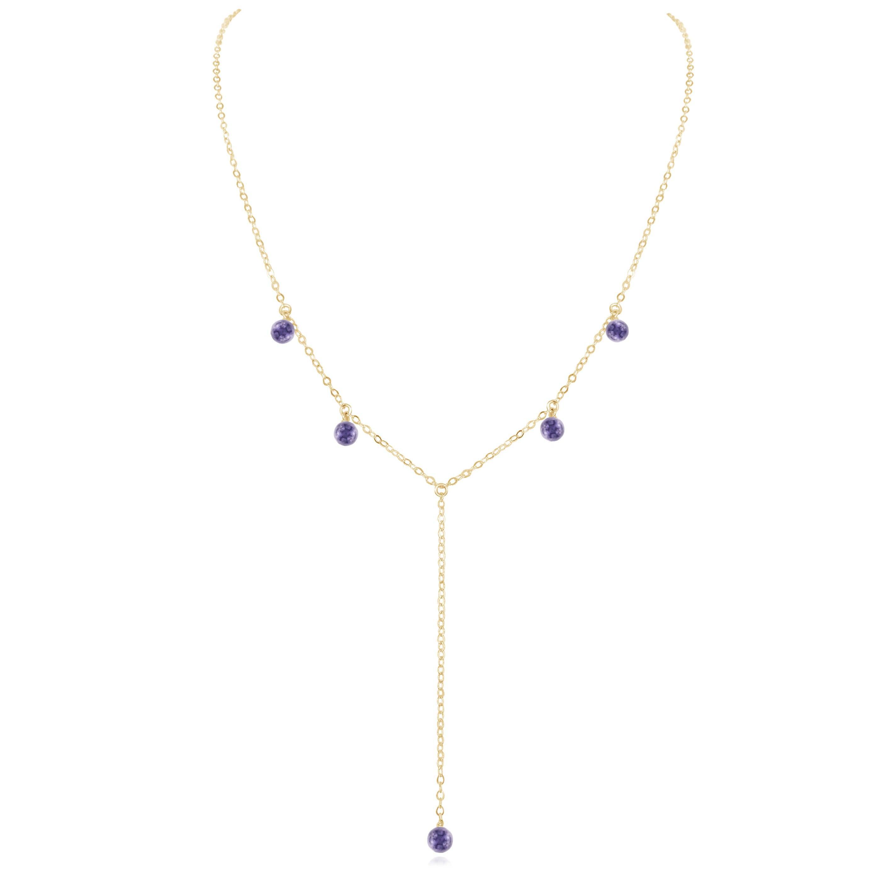 Iolite Boho Lariat Necklace - Iolite Boho Lariat Necklace - 14k Gold Fill - Luna Tide Handmade Crystal Jewellery