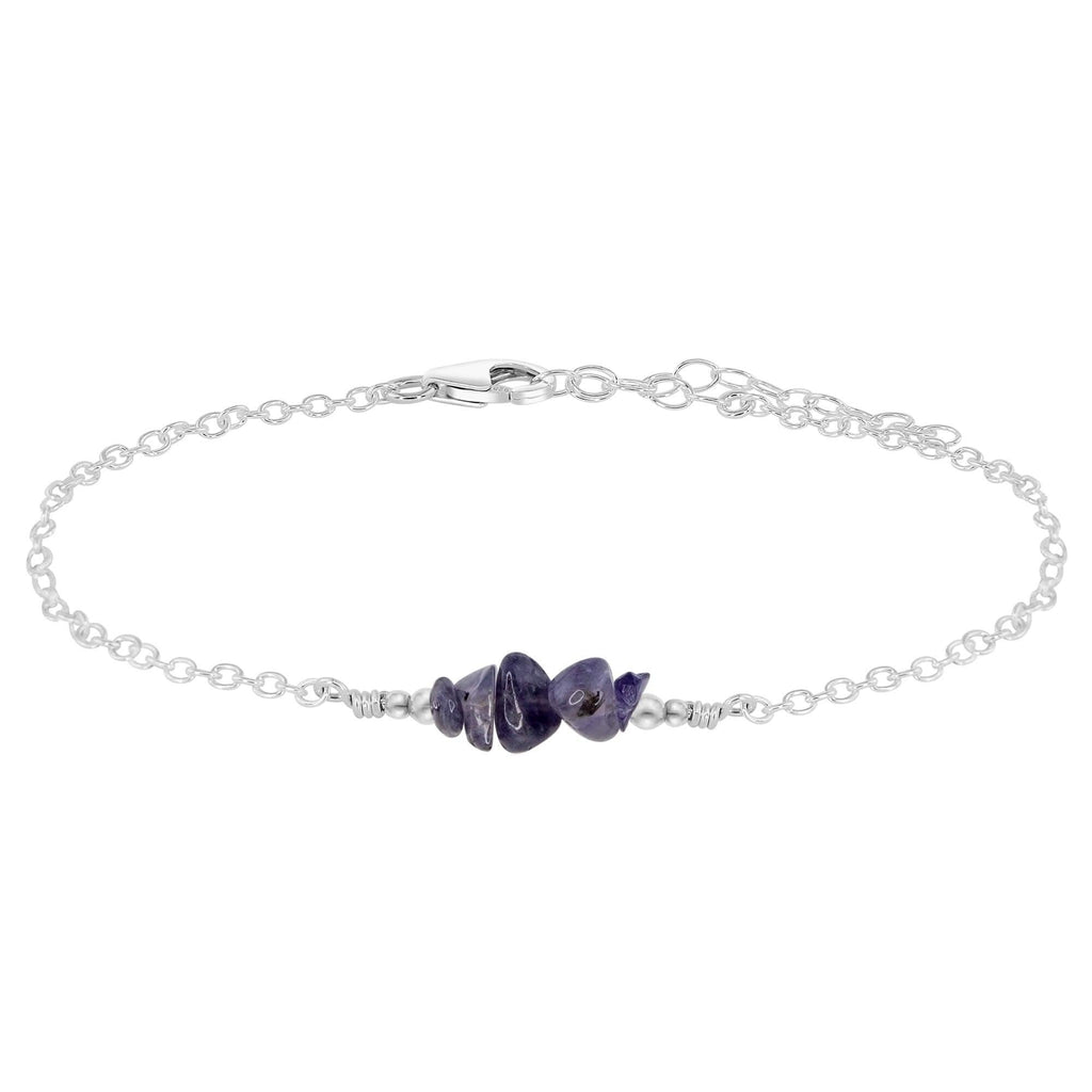Iolite Chip Bead Bar Anklet - Iolite Chip Bead Bar Anklet - Sterling Silver - Luna Tide Handmade Crystal Jewellery