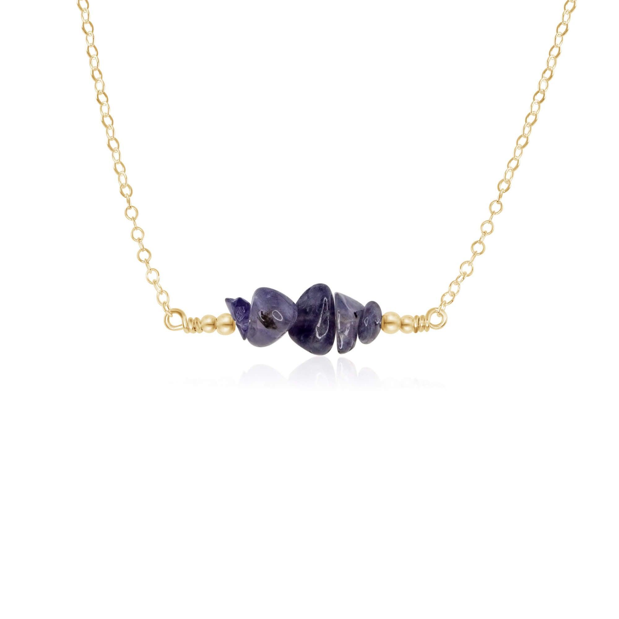 Iolite Chip Bead Bar Necklace - Iolite Chip Bead Bar Necklace - 14k Gold Fill - Luna Tide Handmade Crystal Jewellery