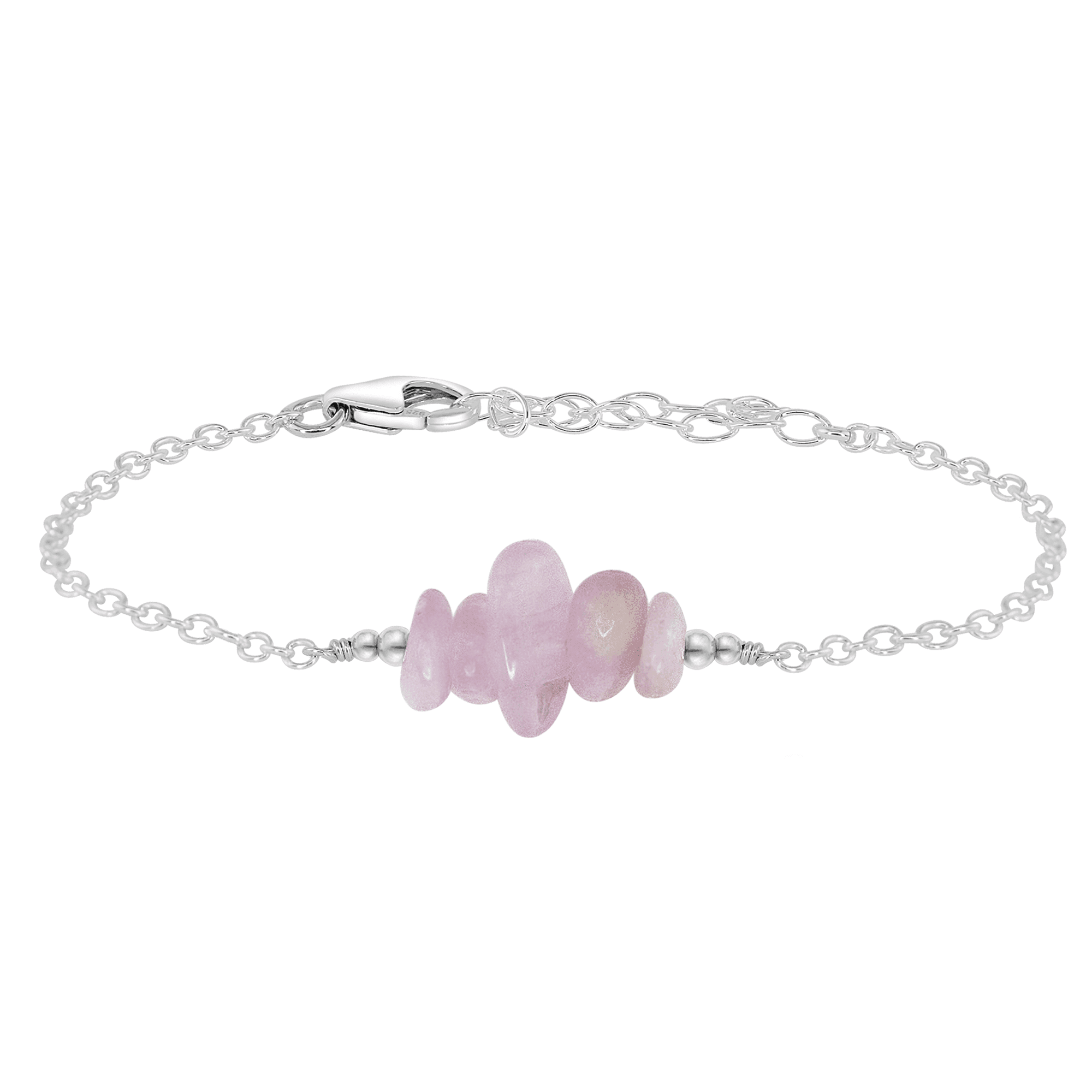 Kunzite Chip Bead Bar Bracelet - Kunzite Chip Bead Bar Bracelet - Sterling Silver - Luna Tide Handmade Crystal Jewellery