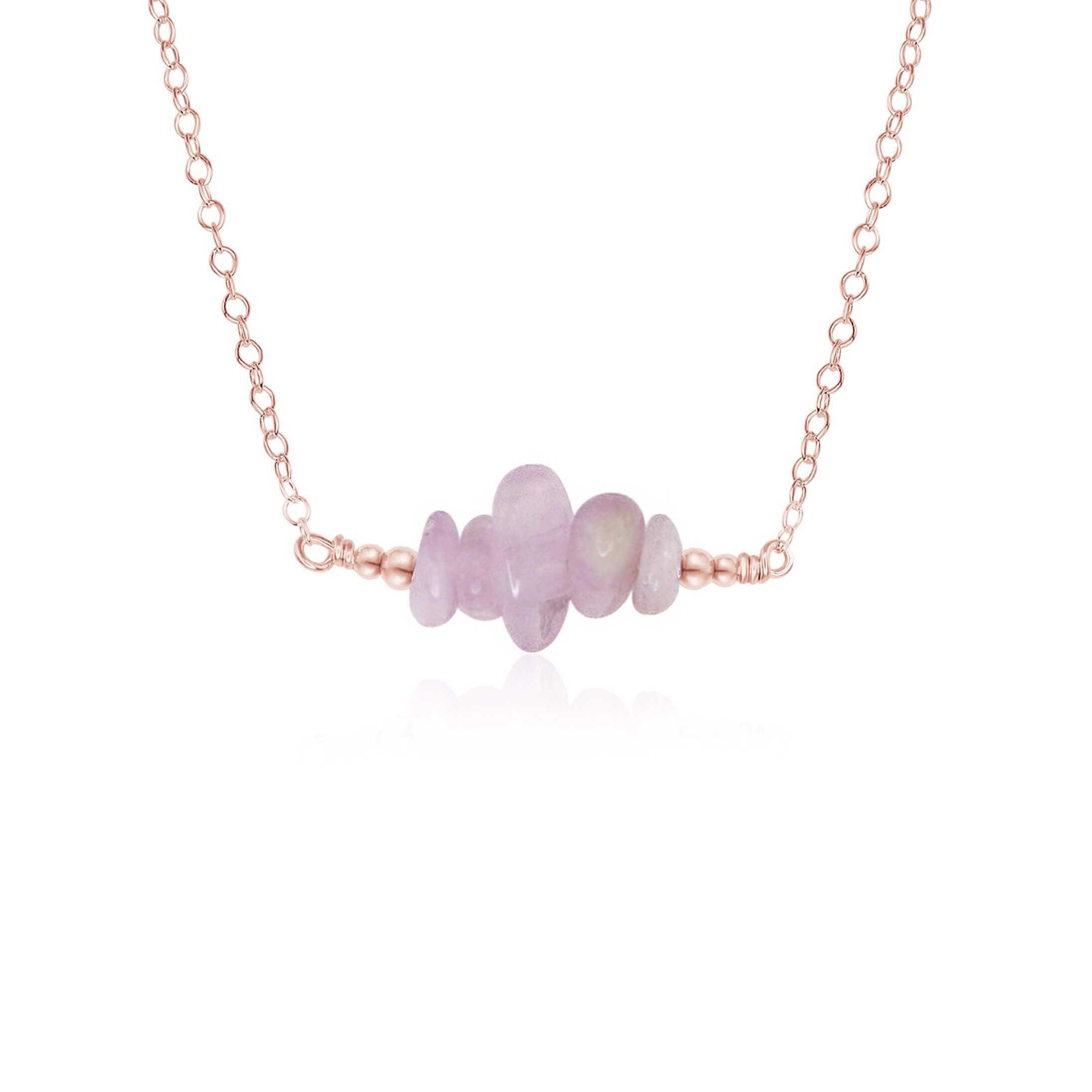 Kunzite Chip Bead Bar Necklace - Kunzite Chip Bead Bar Necklace - 14k Rose Gold Fill - Luna Tide Handmade Crystal Jewellery