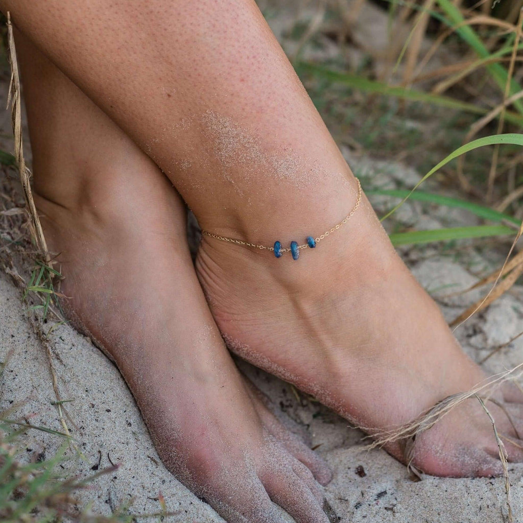 Kyanite Beaded Chain Anklet - Kyanite Beaded Chain Anklet - 14k Gold Fill - Luna Tide Handmade Crystal Jewellery