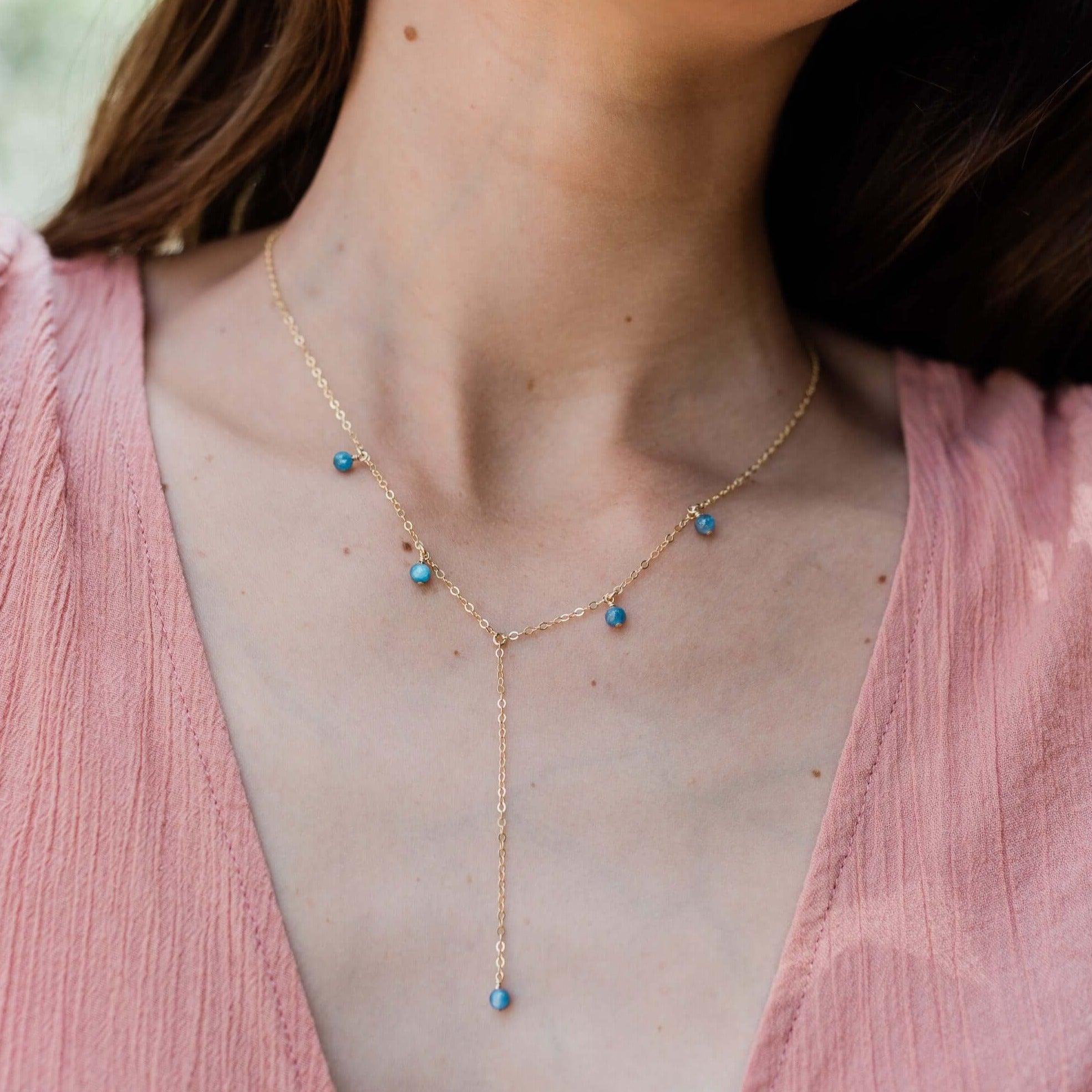 Kyanite Boho Lariat Necklace - Kyanite Boho Lariat Necklace - 14k Gold Fill - Luna Tide Handmade Crystal Jewellery