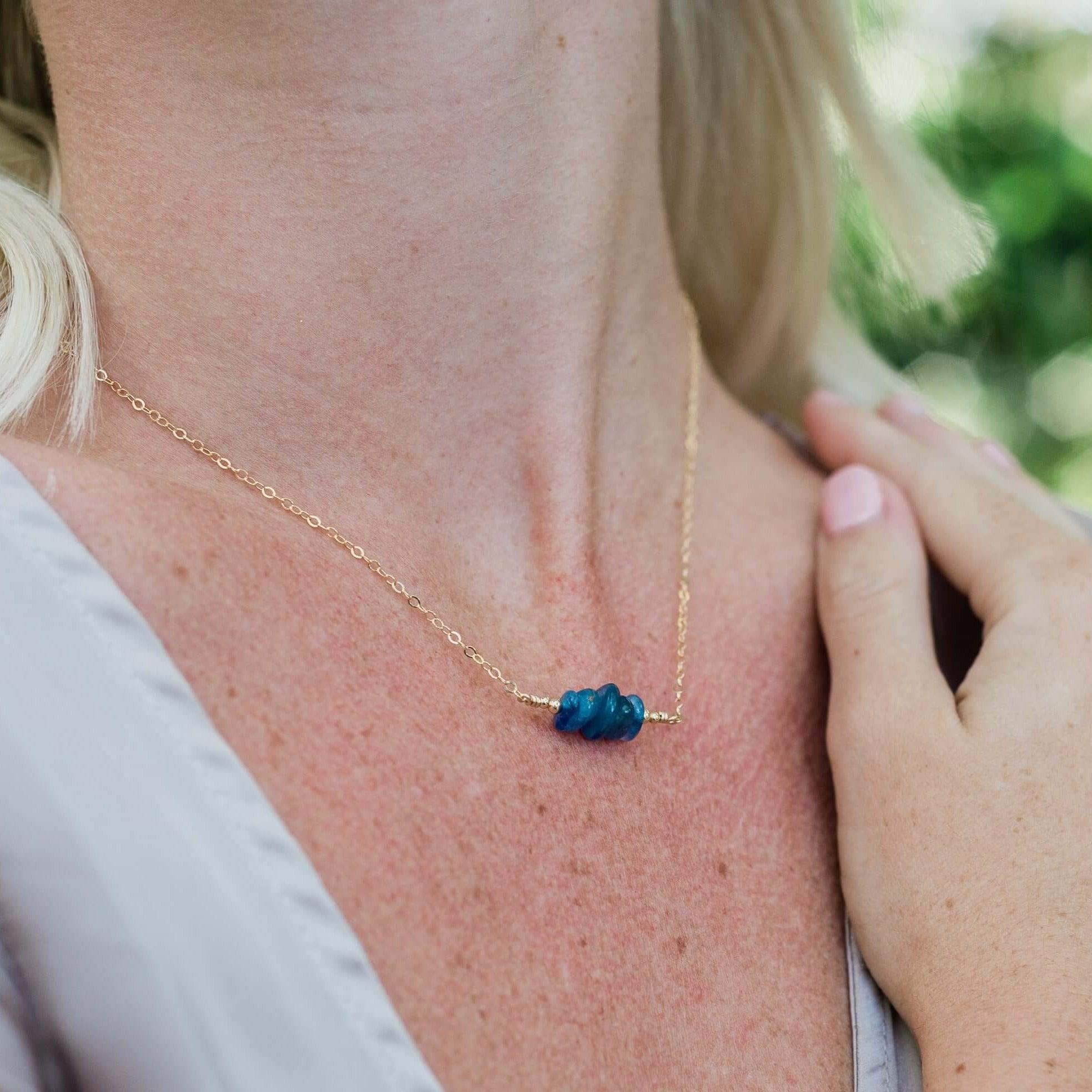 Kyanite Chip Bead Bar Necklace - Kyanite Chip Bead Bar Necklace - Sterling Silver - Luna Tide Handmade Crystal Jewellery