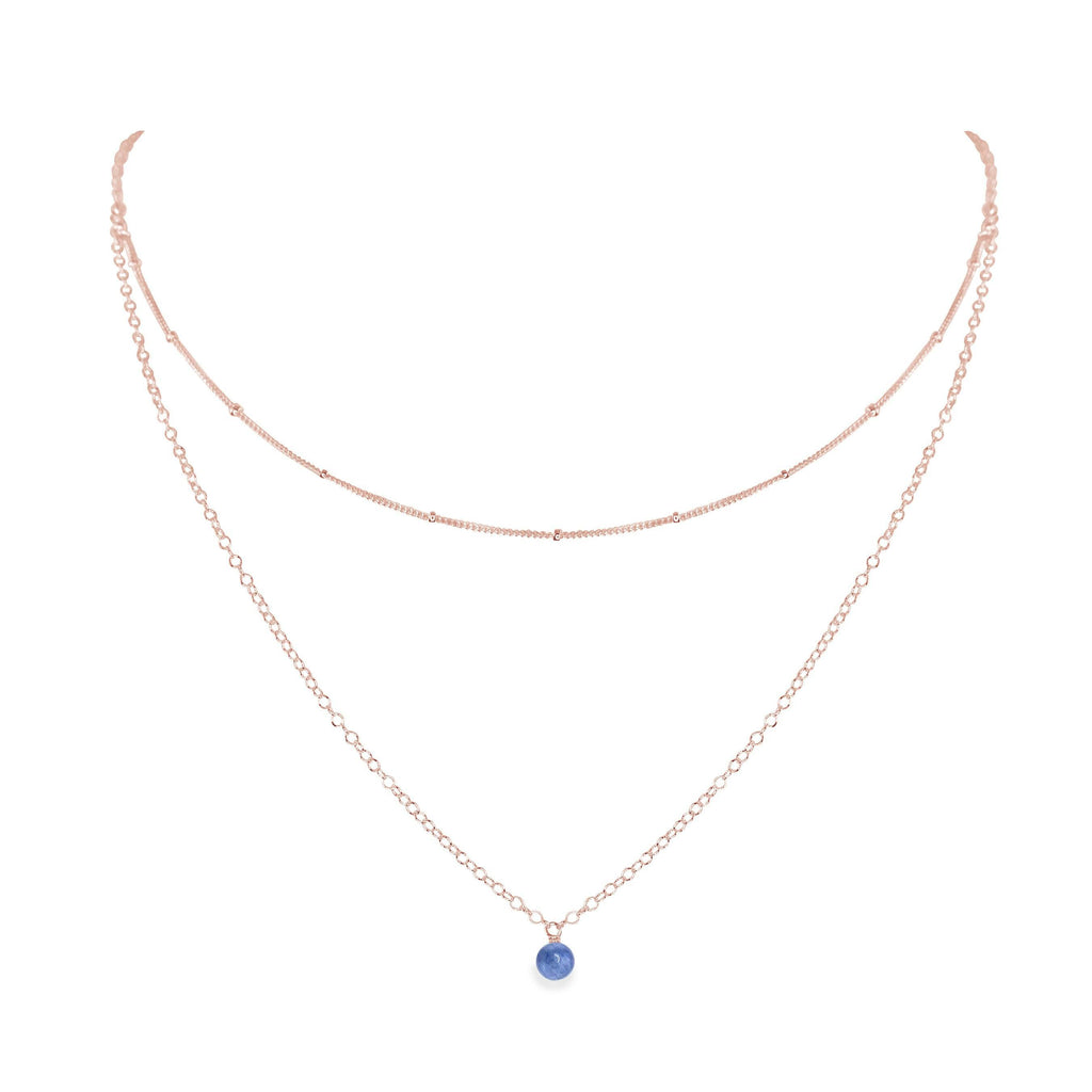 Kyanite Gemstone Chain Layered Choker Necklace - Kyanite Gemstone Chain Layered Choker Necklace - 14k Rose Gold Fill - Luna Tide Handmade Crystal Jewellery