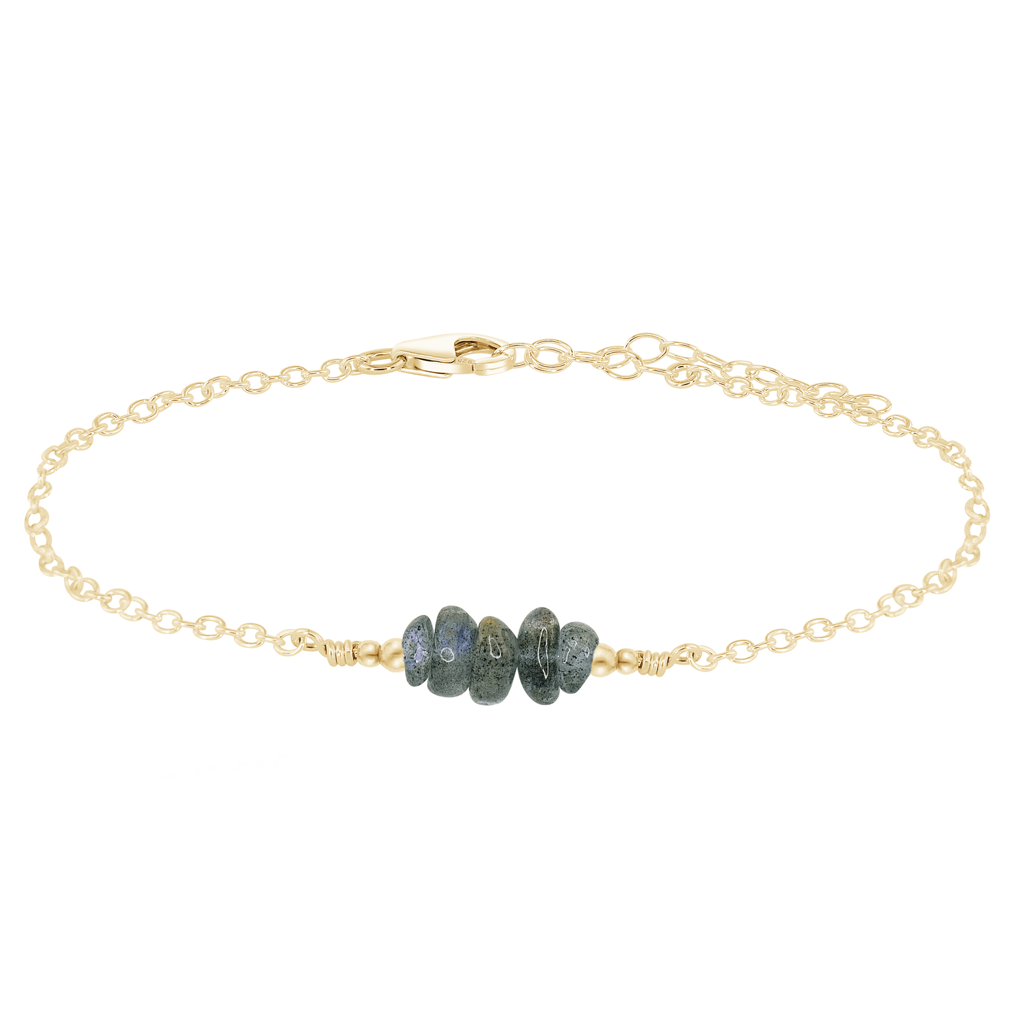 Labradorite Chip Bead Bar Anklet - Labradorite Chip Bead Bar Anklet - 14k Gold Fill - Luna Tide Handmade Crystal Jewellery