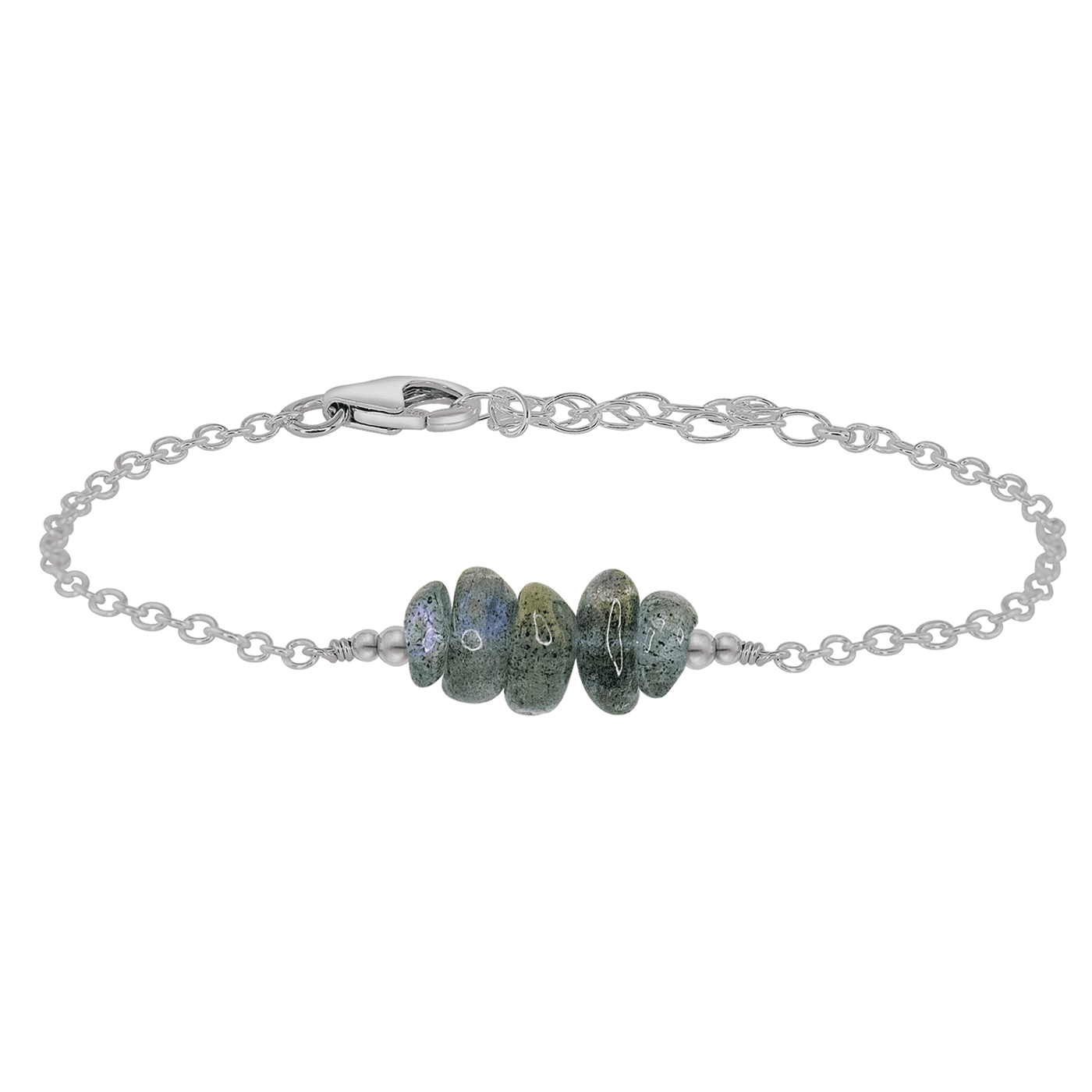 Labradorite Chip Bead Bar Bracelet - Labradorite Chip Bead Bar Bracelet - Stainless Steel - Luna Tide Handmade Crystal Jewellery