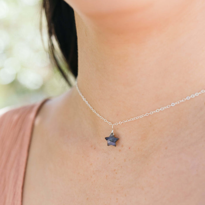 Labradorite Tiny Star Pendant Choker Necklace - Labradorite Tiny Star Pendant Choker Necklace - Sterling Silver - Luna Tide Handmade Crystal Jewellery