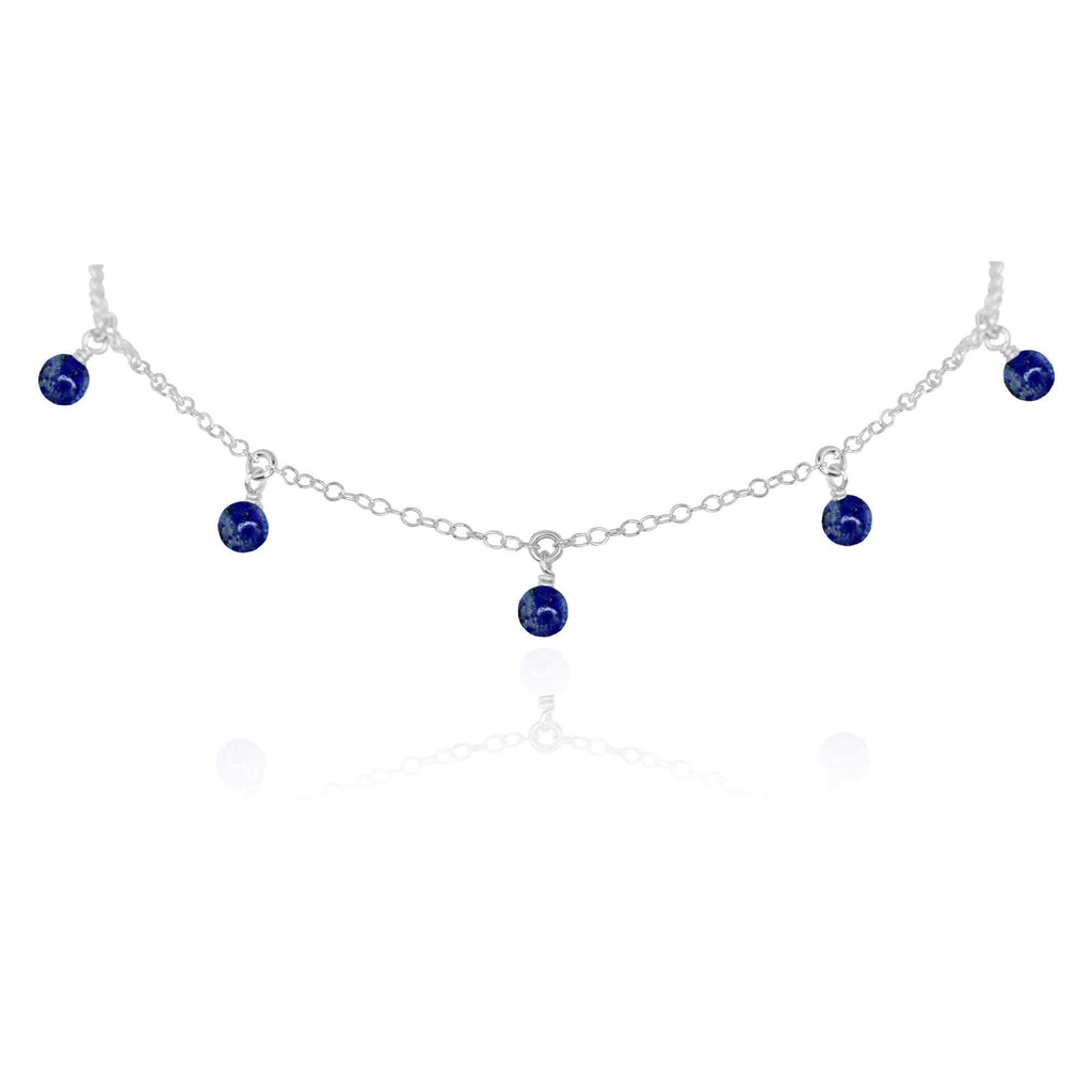 Lapis Lazuli Bead Drop Choker - Lapis Lazuli Bead Drop Choker - Sterling Silver - Luna Tide Handmade Crystal Jewellery