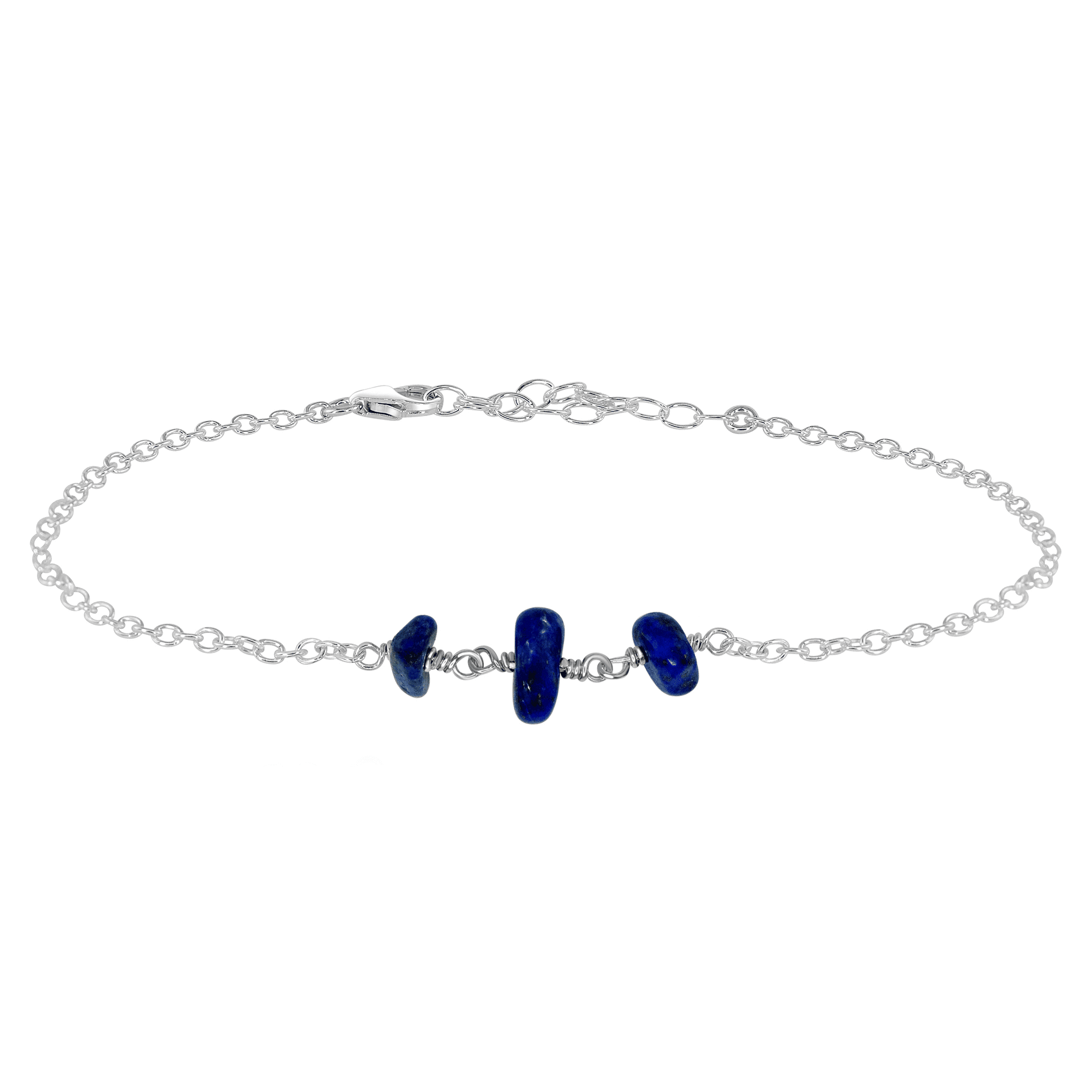 Lapis Lazuli Beaded Chain Anklet - Lapis Lazuli Beaded Chain Anklet - Sterling Silver - Luna Tide Handmade Crystal Jewellery