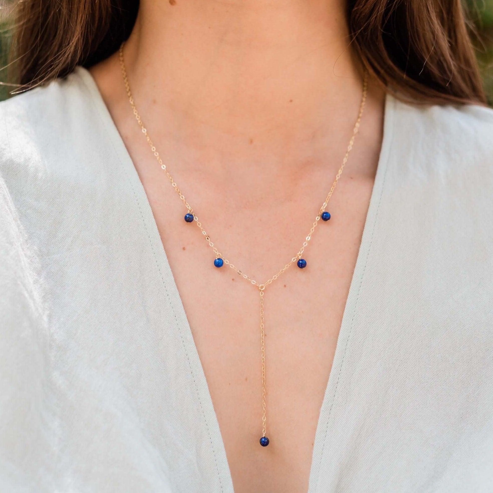 Lapis Lazuli Boho Lariat Necklace - Lapis Lazuli Boho Lariat Necklace - 14k Gold Fill - Luna Tide Handmade Crystal Jewellery