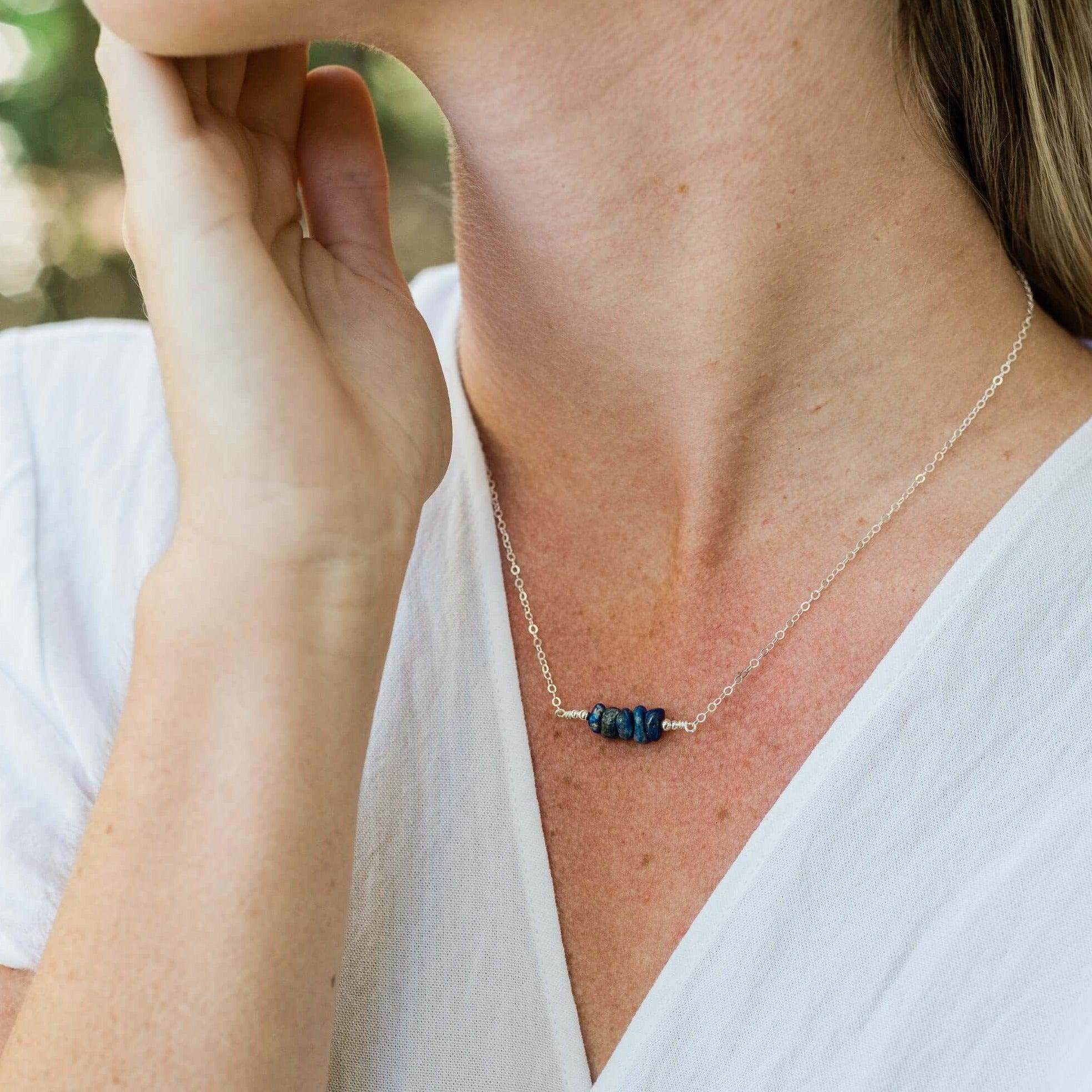 Lapis Lazuli Chip Bead Bar Necklace - Lapis Lazuli Chip Bead Bar Necklace - Sterling Silver - Luna Tide Handmade Crystal Jewellery