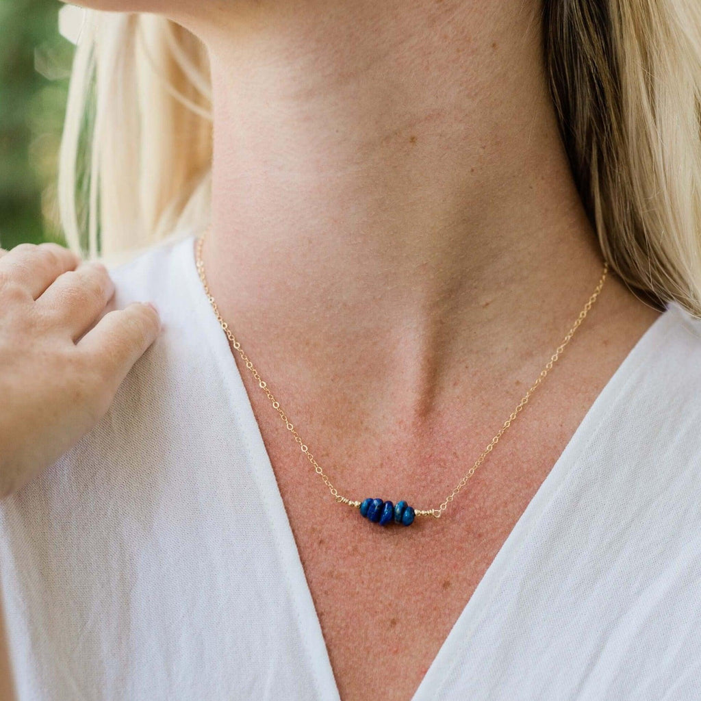 Lapis Lazuli Chip Bead Bar Necklace - Lapis Lazuli Chip Bead Bar Necklace - Sterling Silver - Luna Tide Handmade Crystal Jewellery