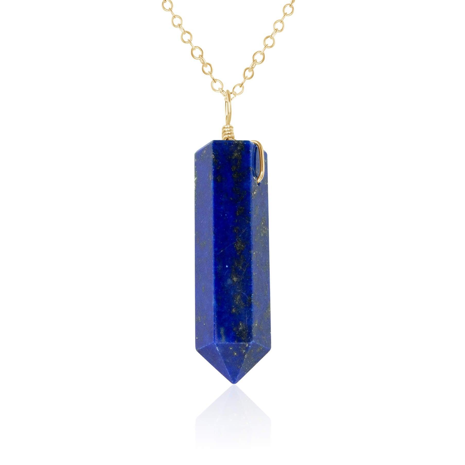 Lapis Lazuli Crystal Generator Point Pendant Necklace - Lapis Lazuli Crystal Generator Point Pendant Necklace - 14k Gold Fill / Cable - Luna Tide Handmade Crystal Jewellery
