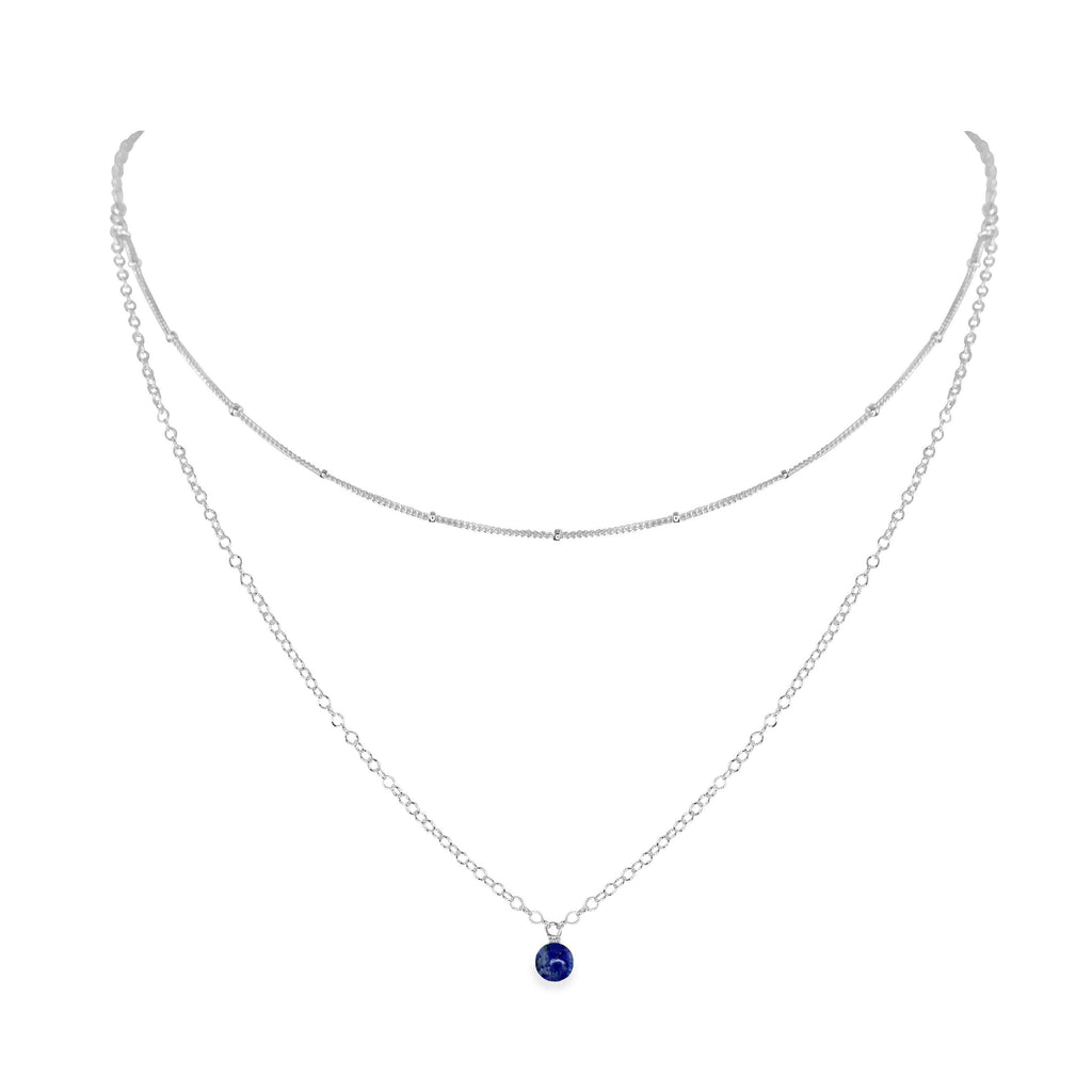 Lapis Lazuli Gemstone Chain Layered Choker Necklace - Lapis Lazuli Gemstone Chain Layered Choker Necklace - Sterling Silver - Luna Tide Handmade Crystal Jewellery