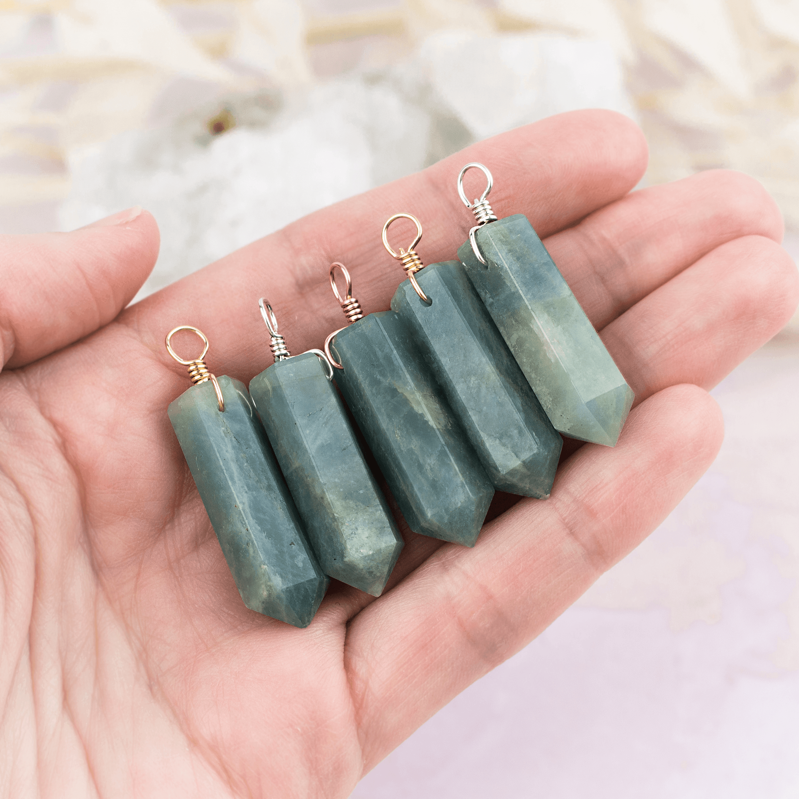 Large Aquamarine Crystal Tower Point Generator Pendant - Large Aquamarine Crystal Tower Point Generator Pendant - Sterling Silver - Luna Tide Handmade Crystal Jewellery