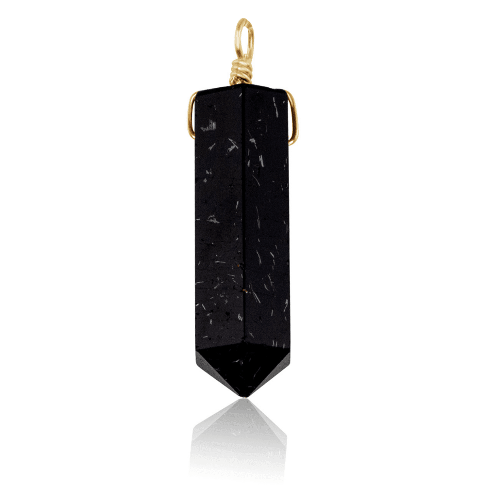 Large Black Tourmaline Crystal Tower Point Generator Pendant - Large Black Tourmaline Crystal Tower Point Generator Pendant - 14k Gold Fill - Luna Tide Handmade Crystal Jewellery